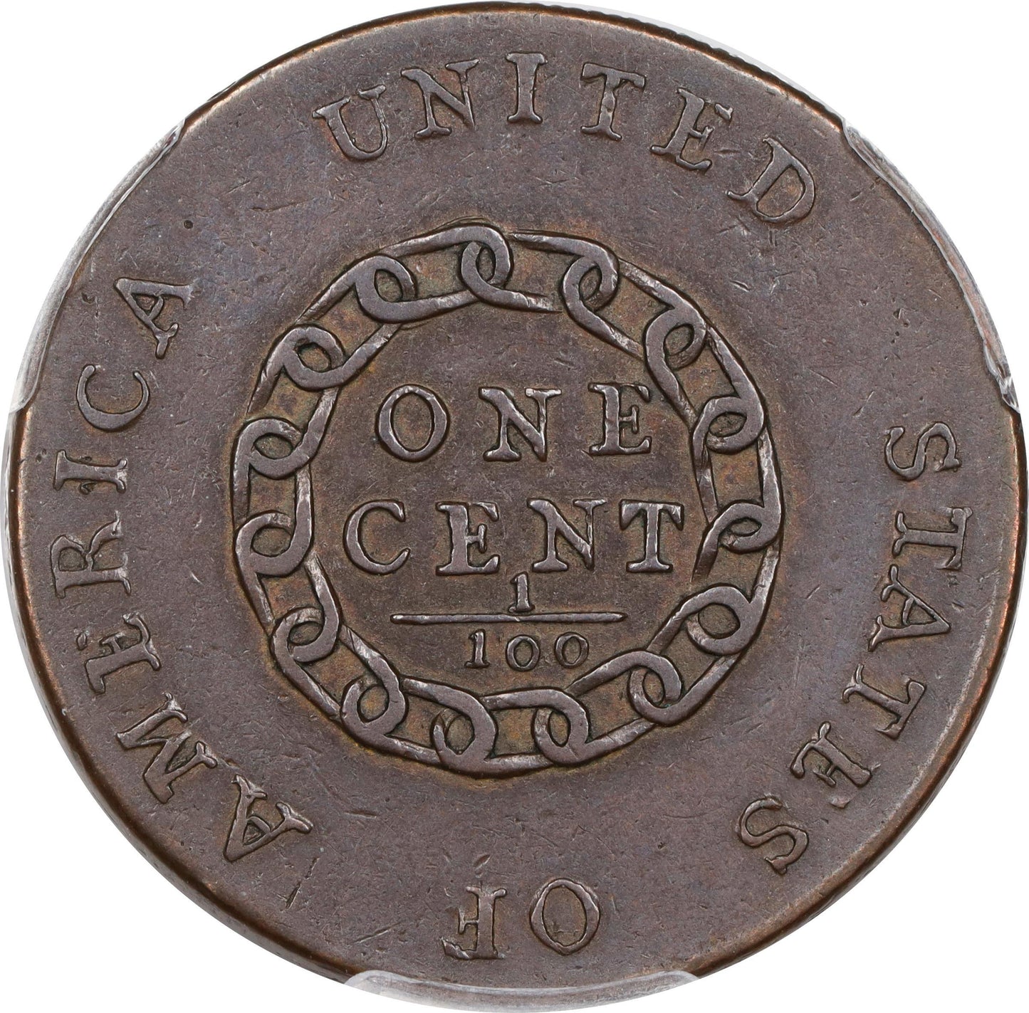1793 1C CHAIN AMERICA XF40 PCGS CAC REVERSE