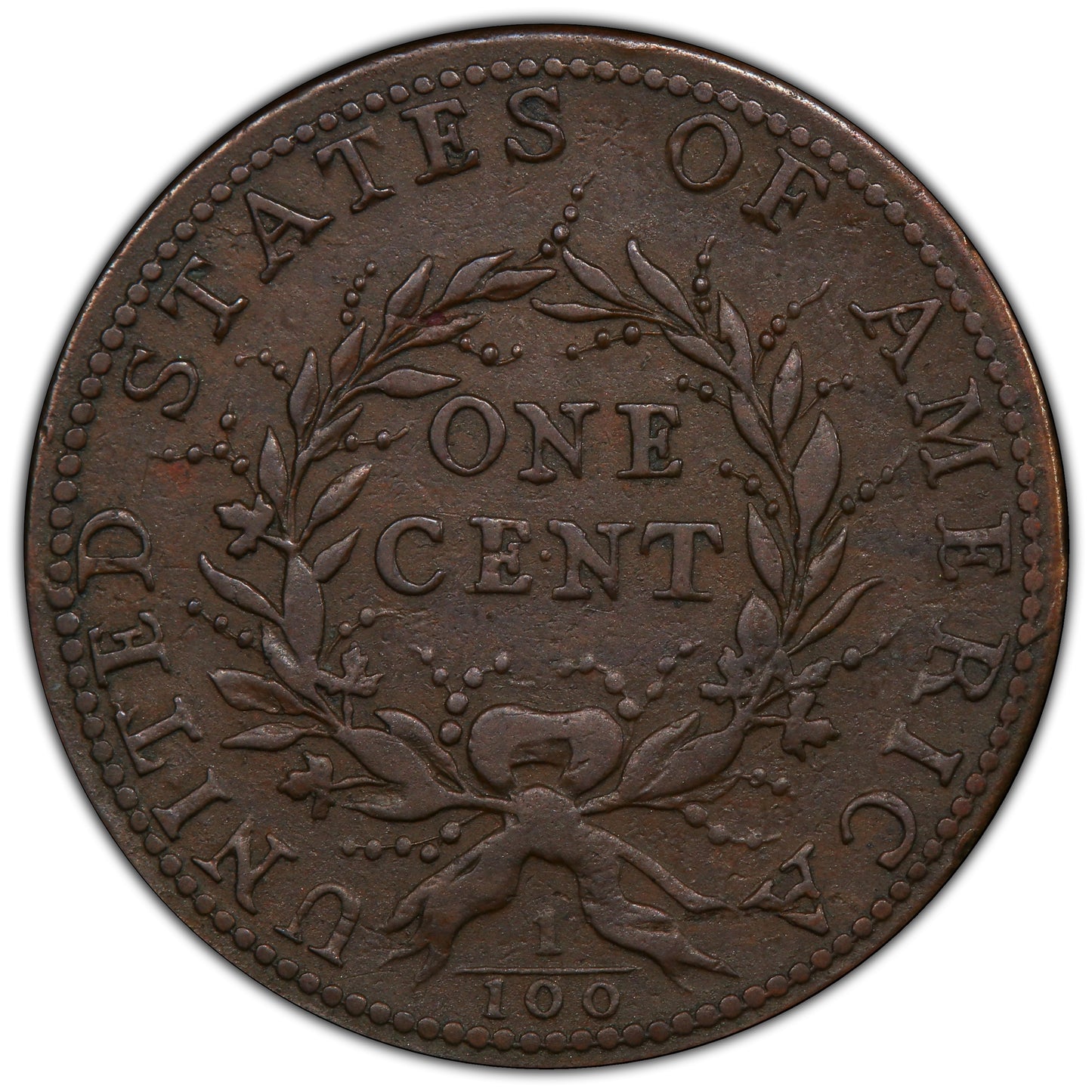 1793 Flowing Hair Wreath Cent 1C WREATH VINES & BARS VF30 PCGS CAC Rev