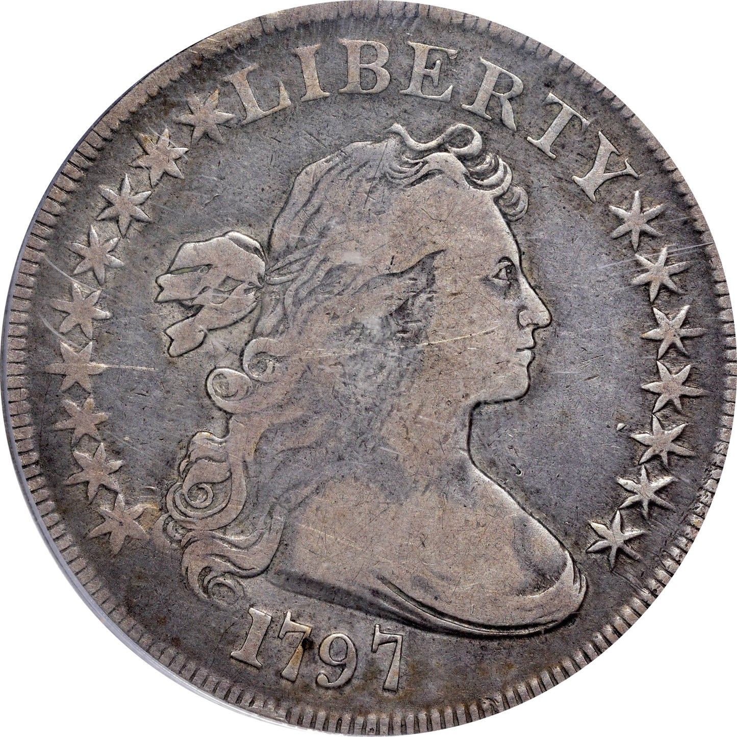 1797 $1 9X7 LARGE LETTERS F15 PCGS CAC