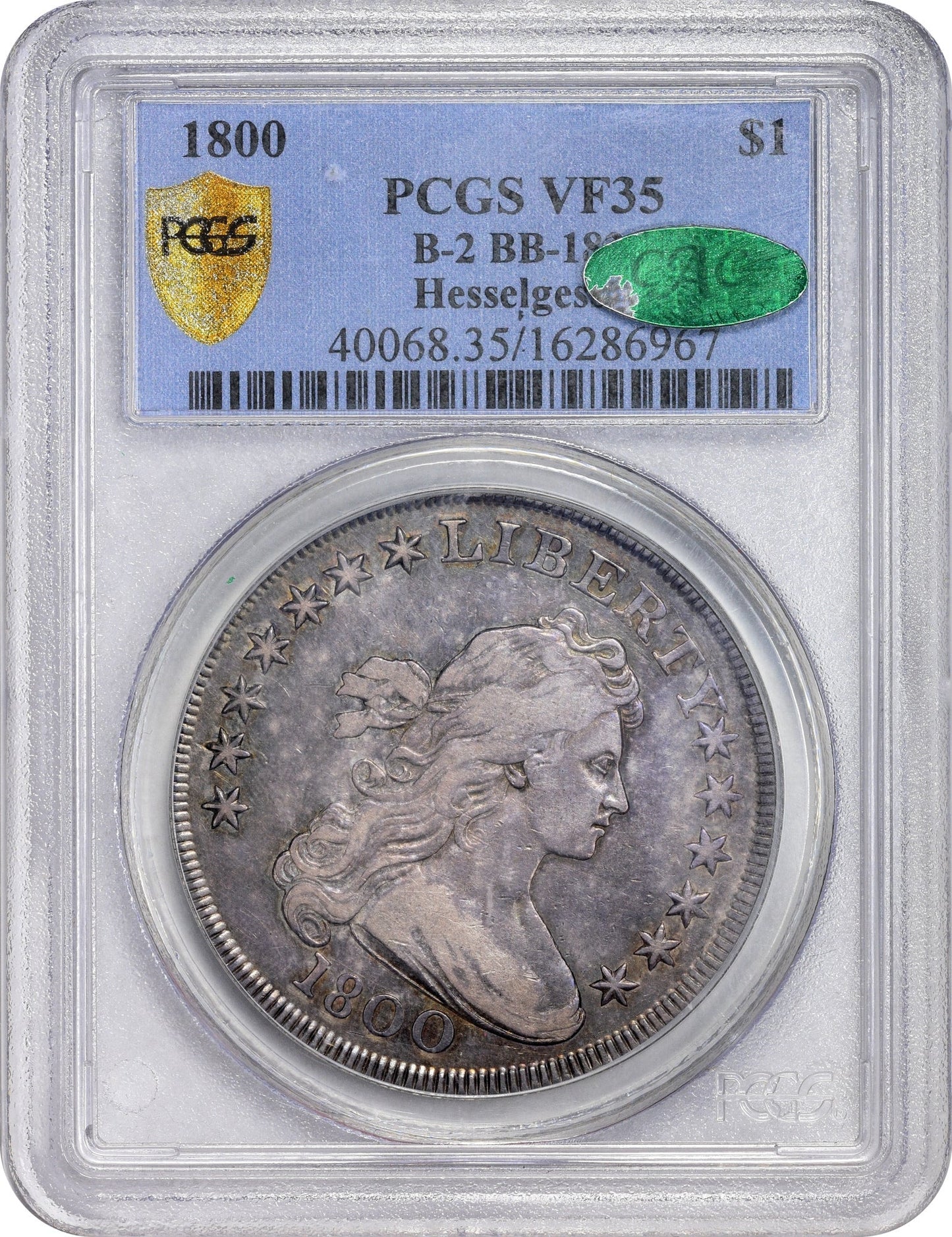 1800 $1 B-2 BB-182 VF35 PCGS CAC EX HESSELGESSER $1