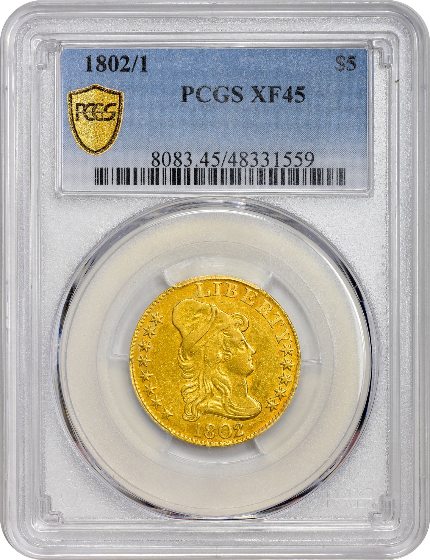 1802/1 $5 XF45 PCGS HOLDER WITH CAC STICKER