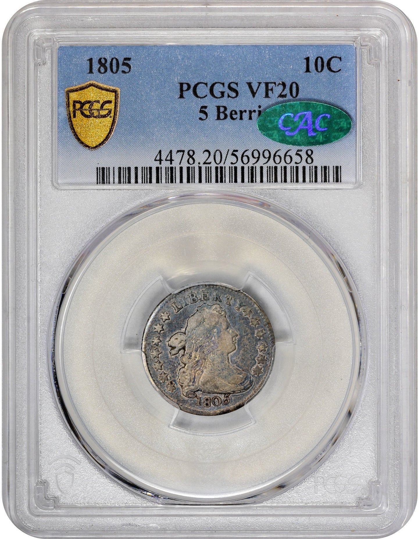 1805 10C 5 BERRIES VF20 PCGS CAC 10C