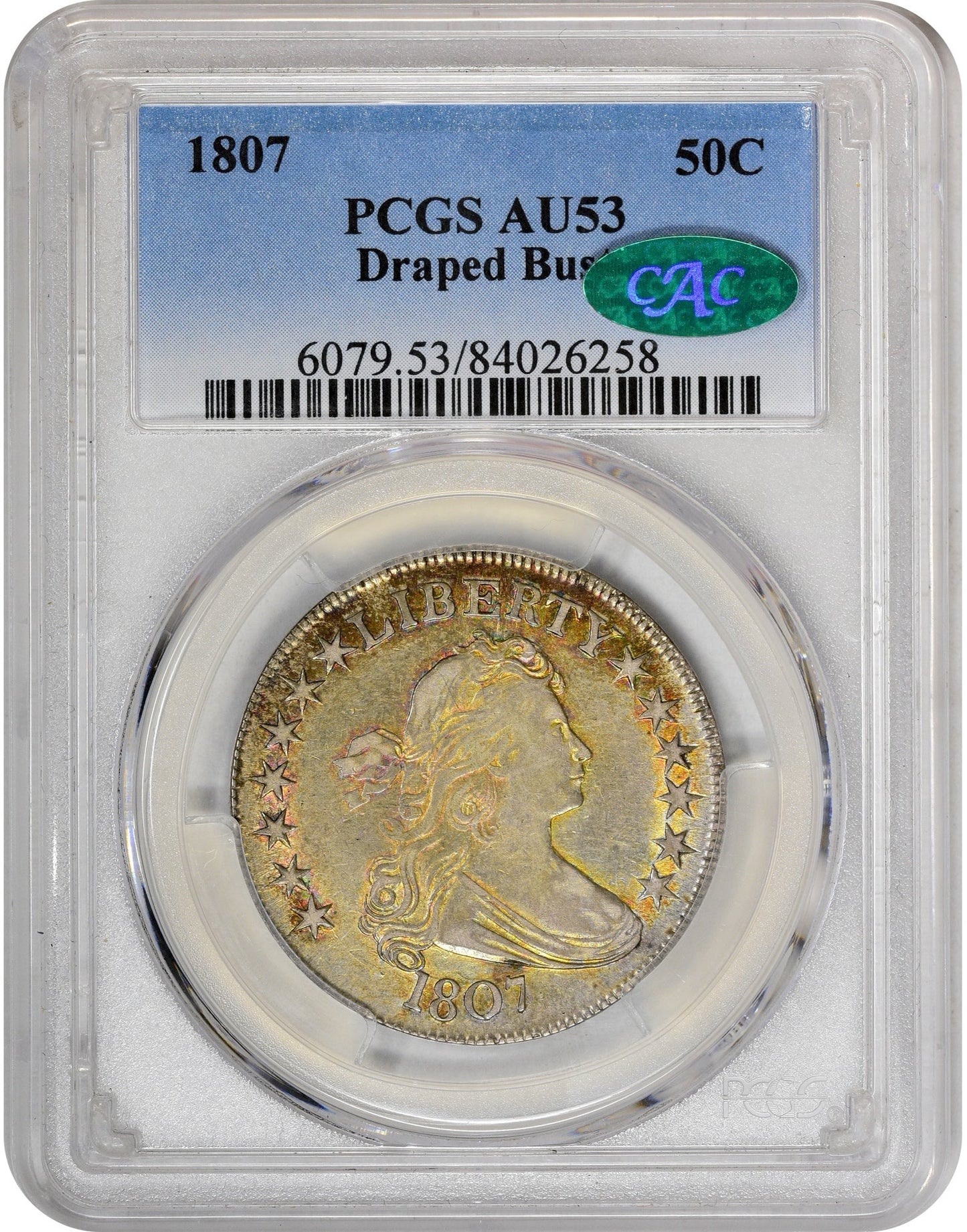 1807 50C DRAPED BUST AU53 PCGS CAC 50C