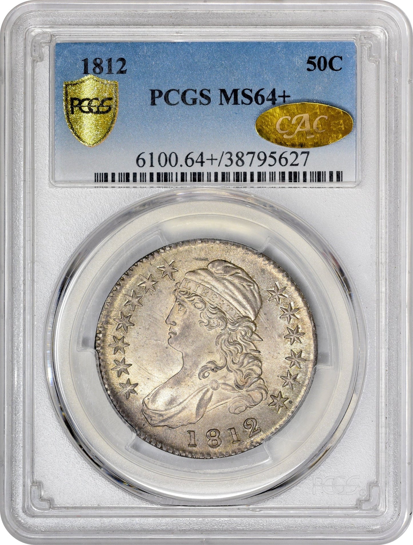 1812 50C MS64+ PCGS GOLD CAC HOLDER WITH GOLD CAC STICKER