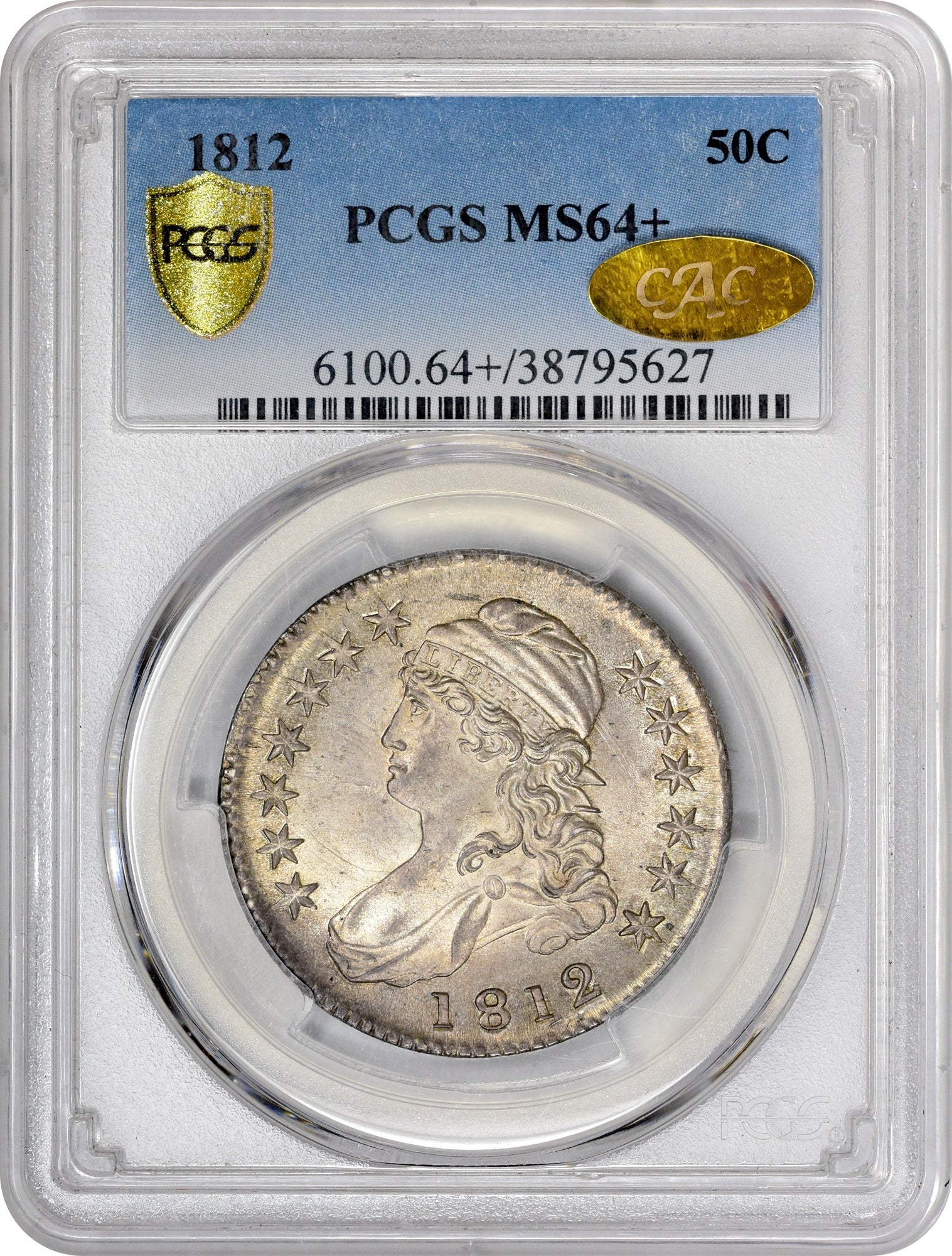 1812 50C MS64+ PCGS GOLD CAC HOLDER WITH GOLD CAC STICKER