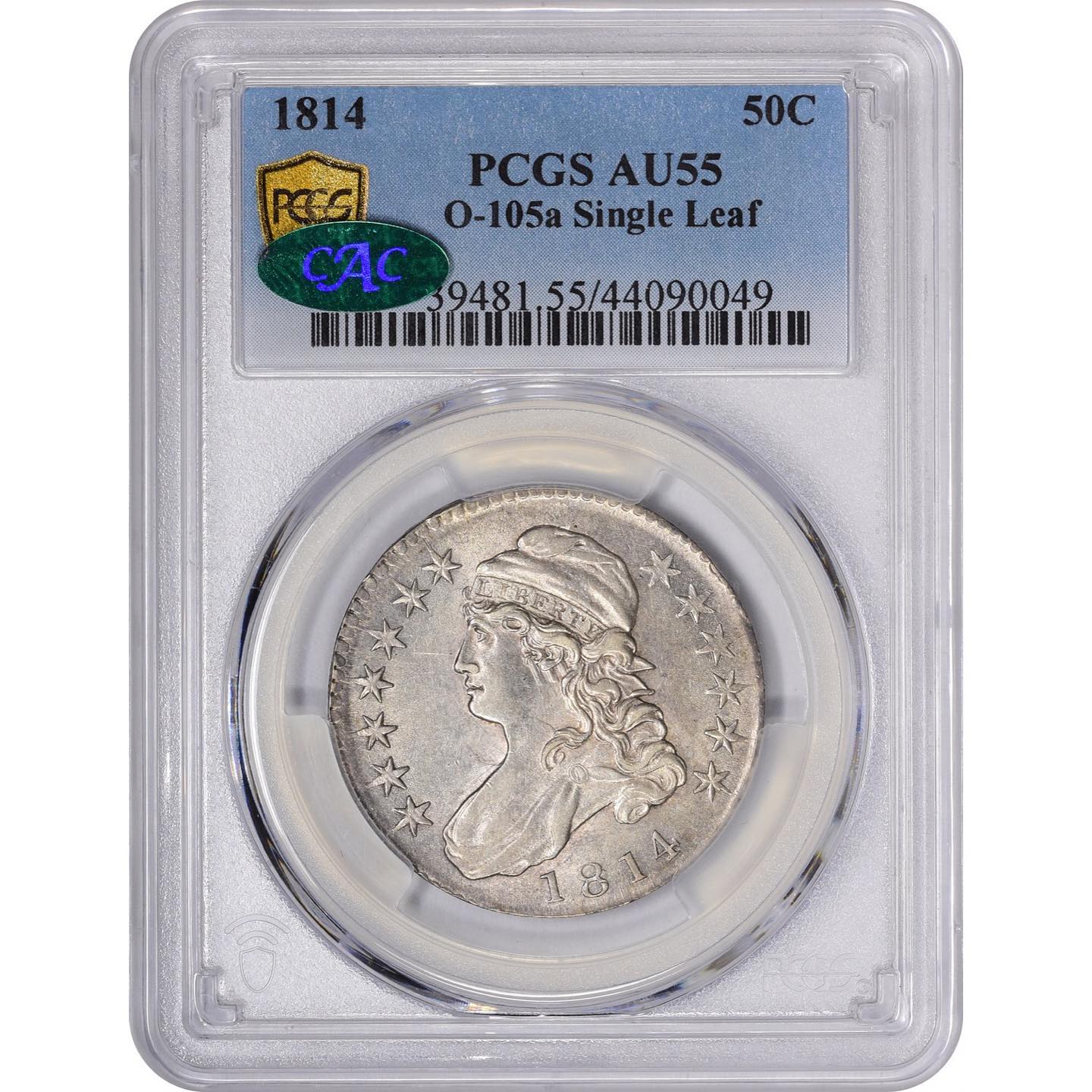 1814 50C O-105a SINGLE LEAF AU55 PCGS CAC - Paradime Coins | PCGS NGC CACG CAC Rare US Numismatic Coins For Sale