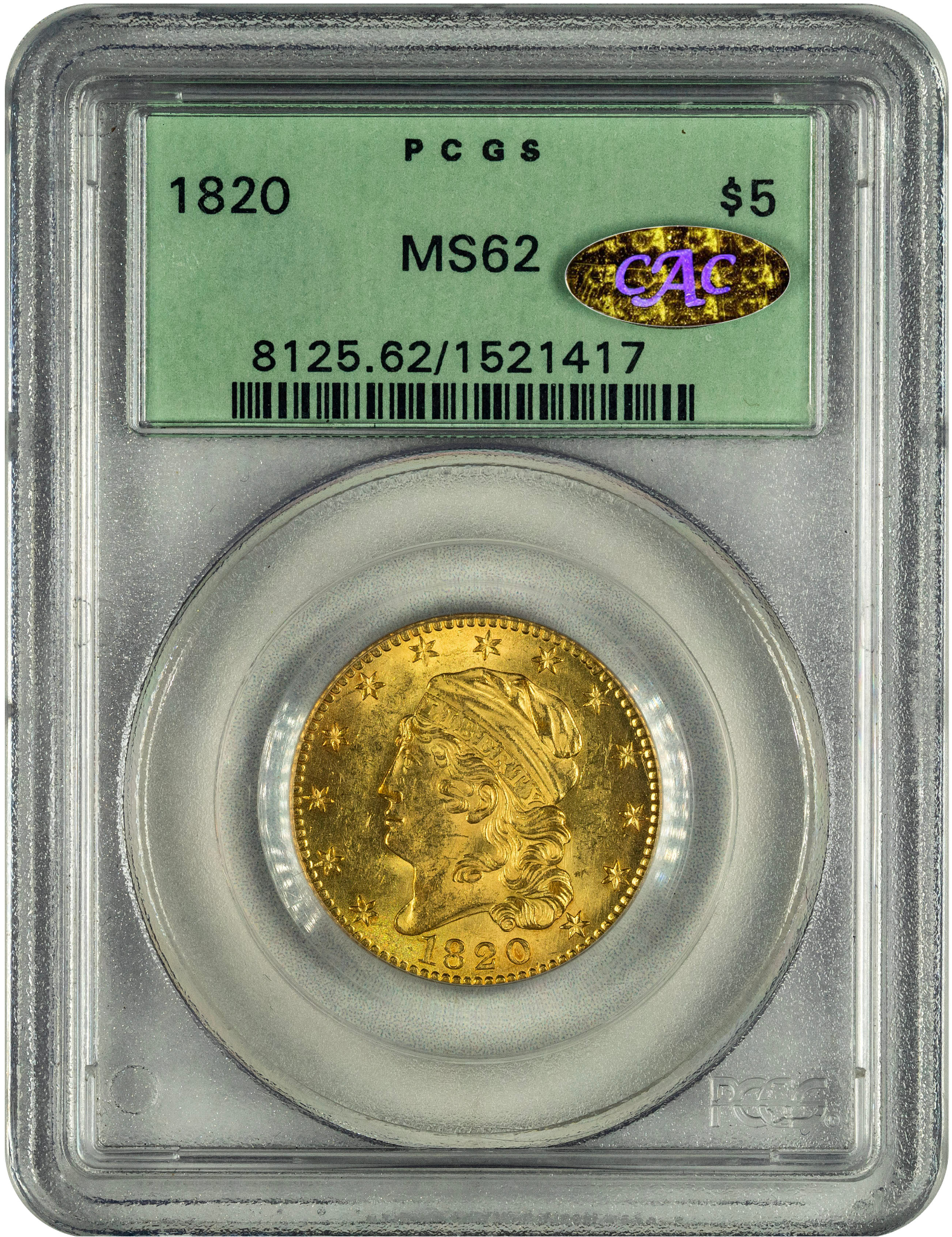 1820 $5 SQUARE BASE 2 MS62 OGH PCGS GOLD CAC – Paradime Coins 1820 $5 SQUARE BASE 2 MS62 OGH PCGS GOLD CAC – Paradime Coins