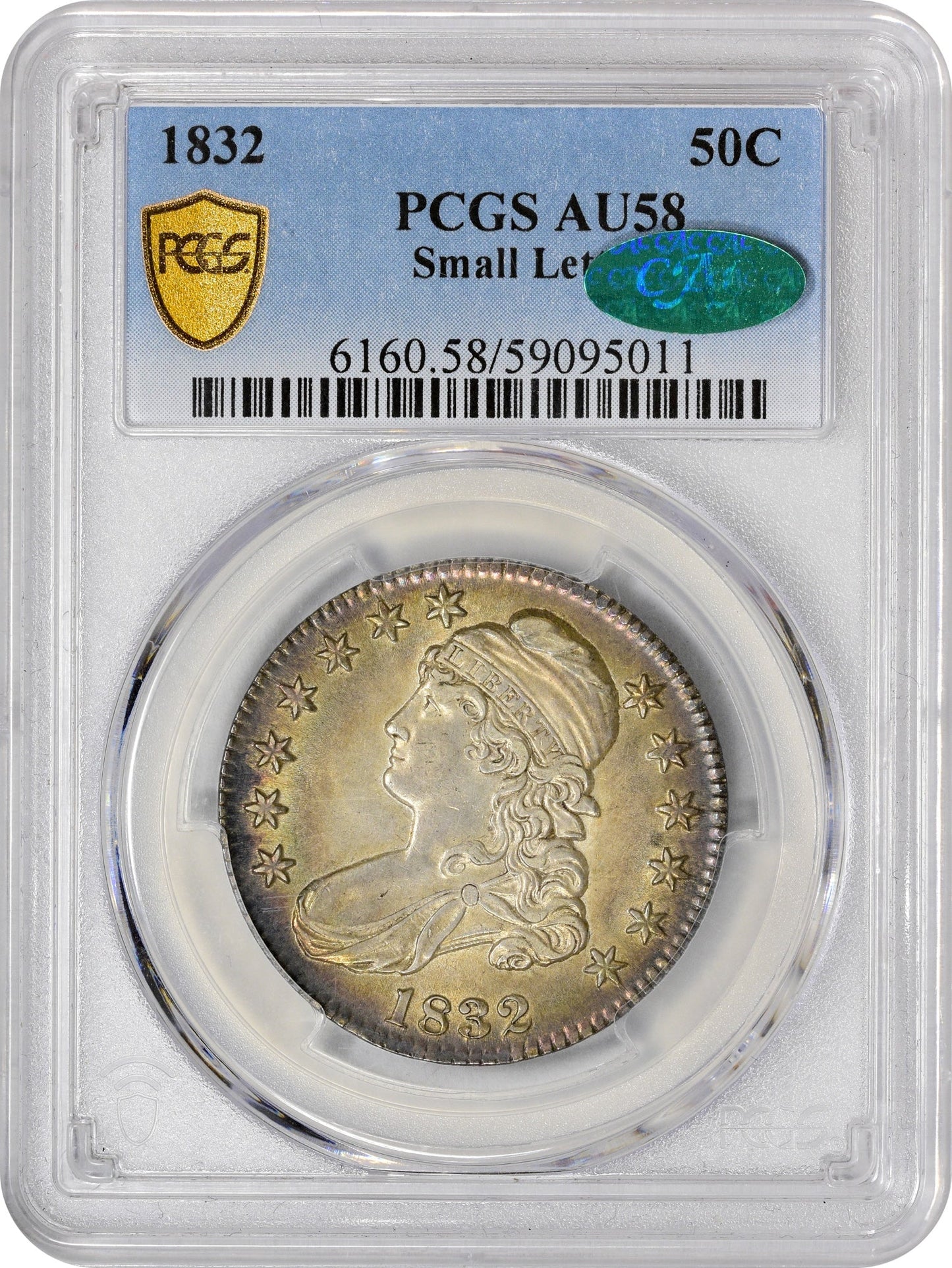1832 50C AU58 PCGS CAC 50C HOLDER WITH CAC GREEN STICKER