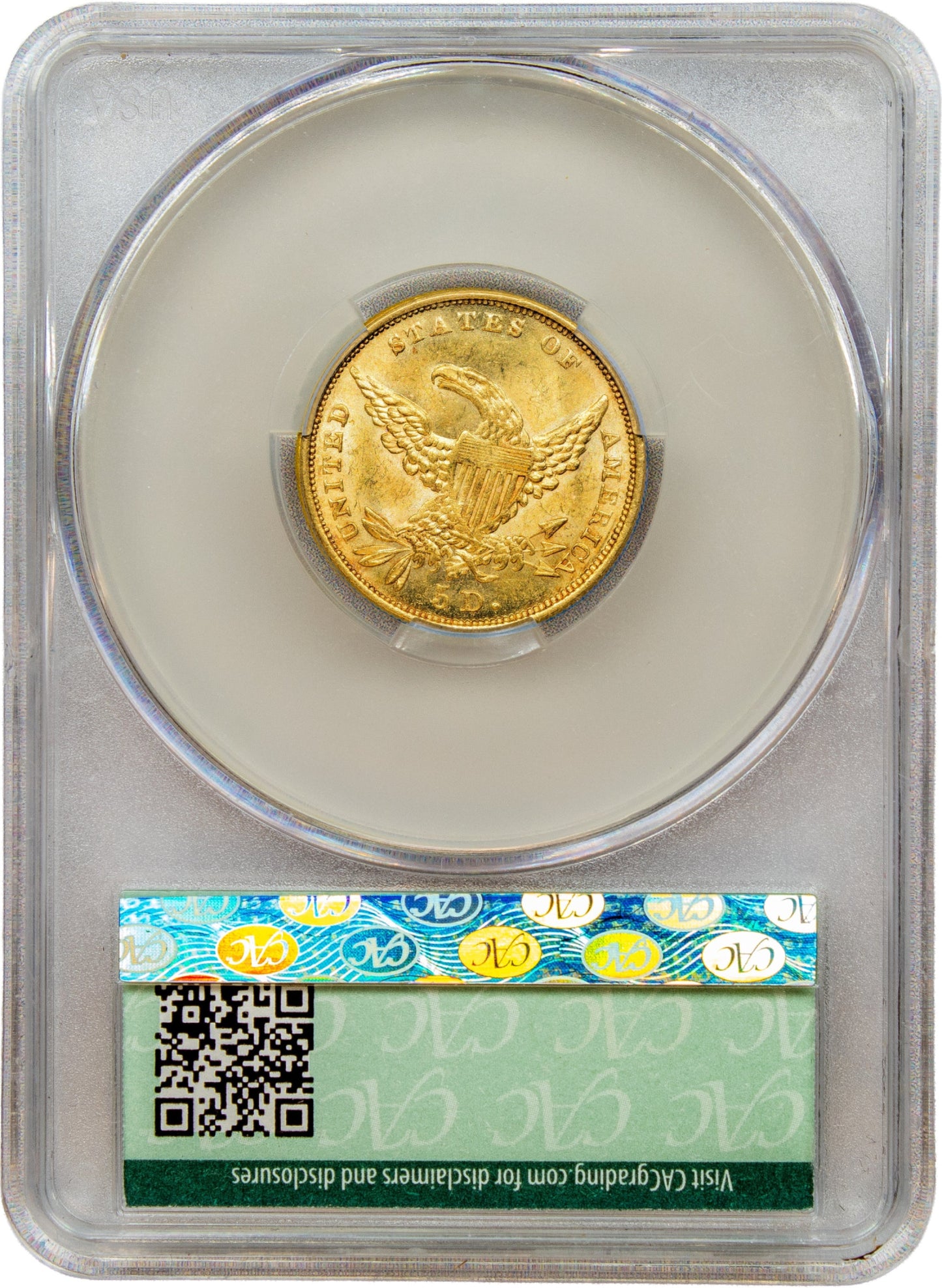 1834 $5 CLASSIC HEAD PLAIN 4 MS63 CACG $5