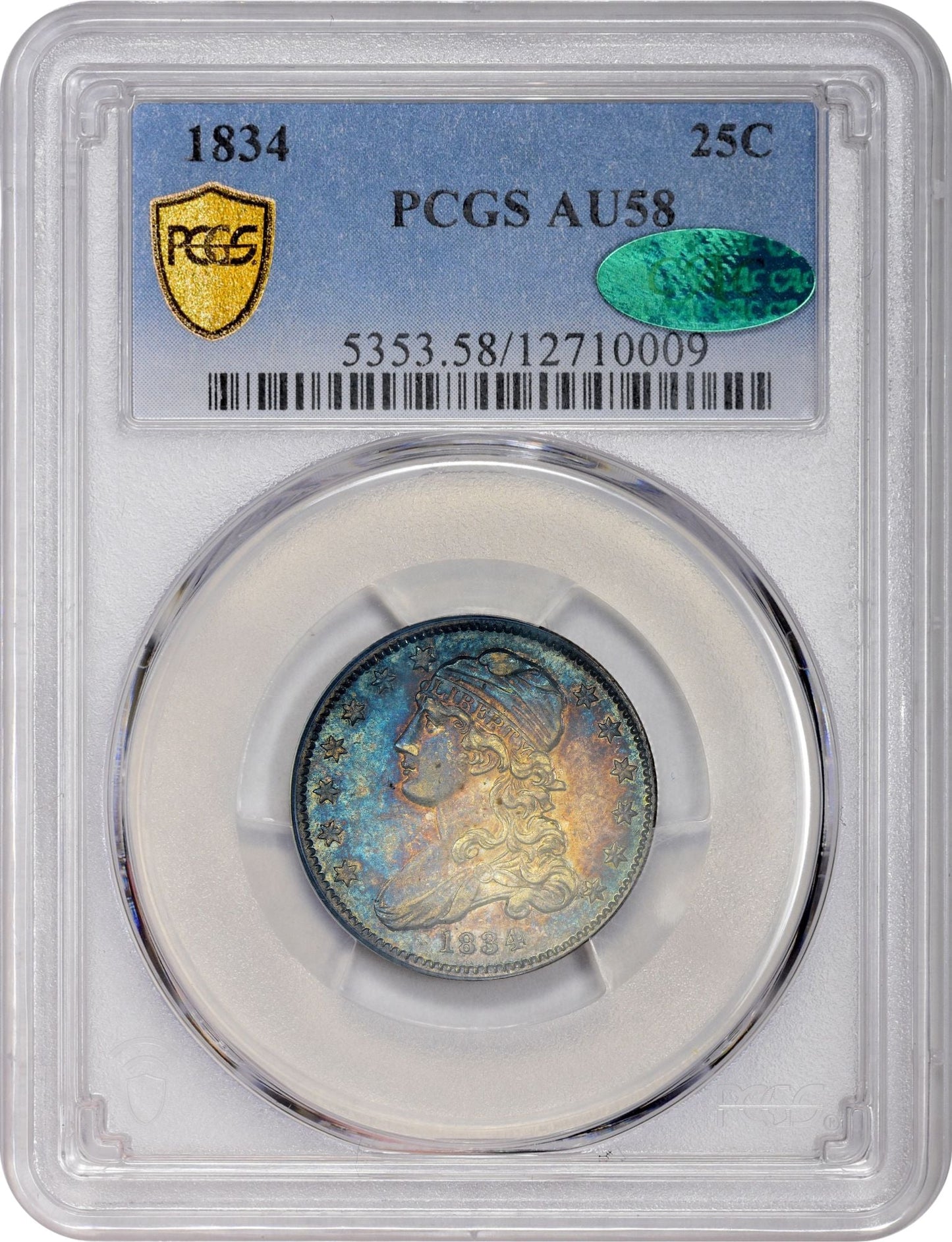 1834 25C AU58 PCGS CAC HOLDER WITH CAC STICKER