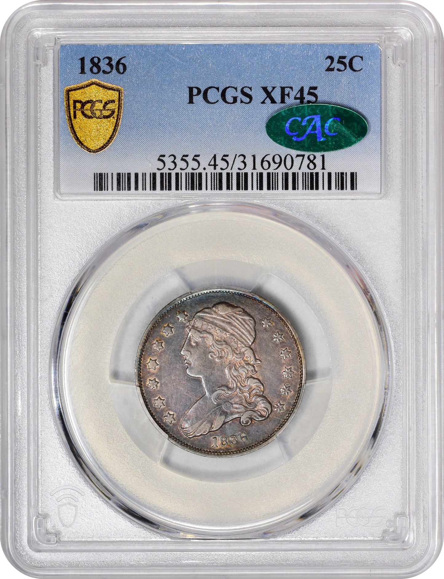 1836 25C Xf45 Pcgs Cac