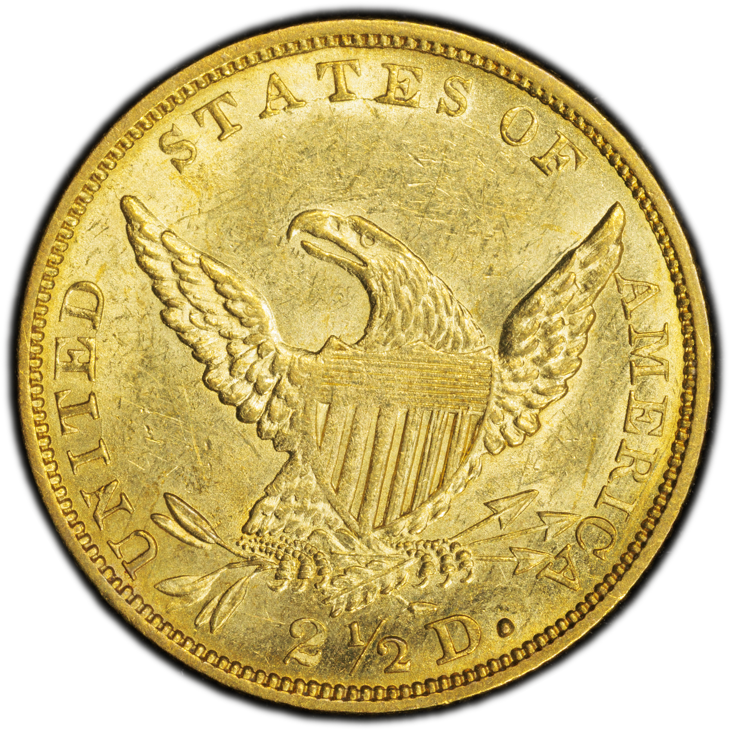 1836 $2.5 SCRIPT 8 MS62 PCGS CAC REVERSE