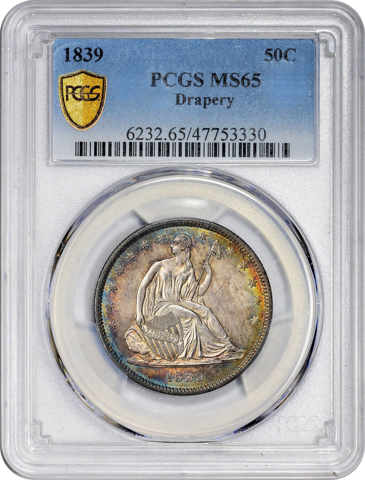 1839 50C DRAPERY MS65 PCGS HOLDER