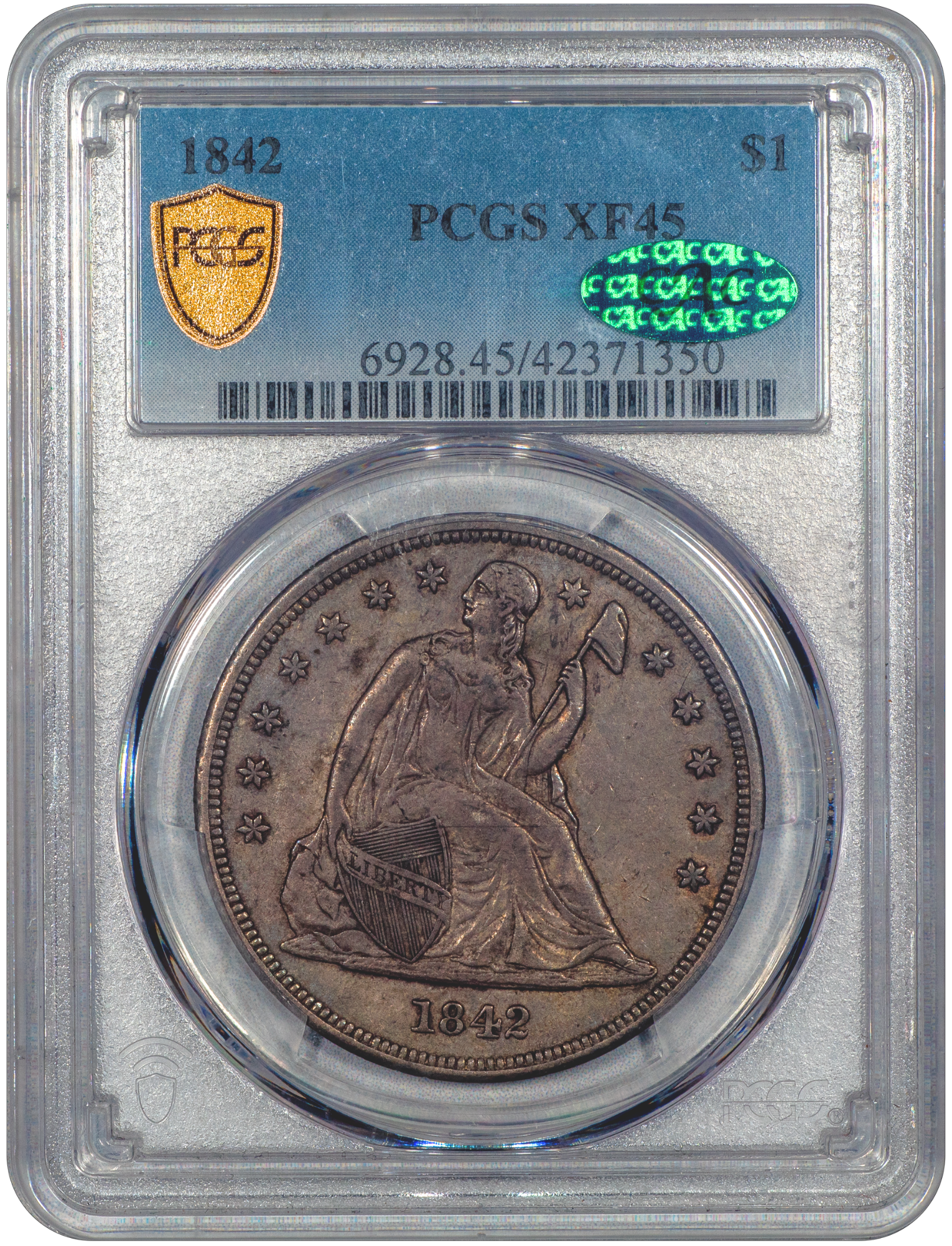 Buy 1842 Liberty Seated Dollar XF45 PCGS CAC | Paradime Coins