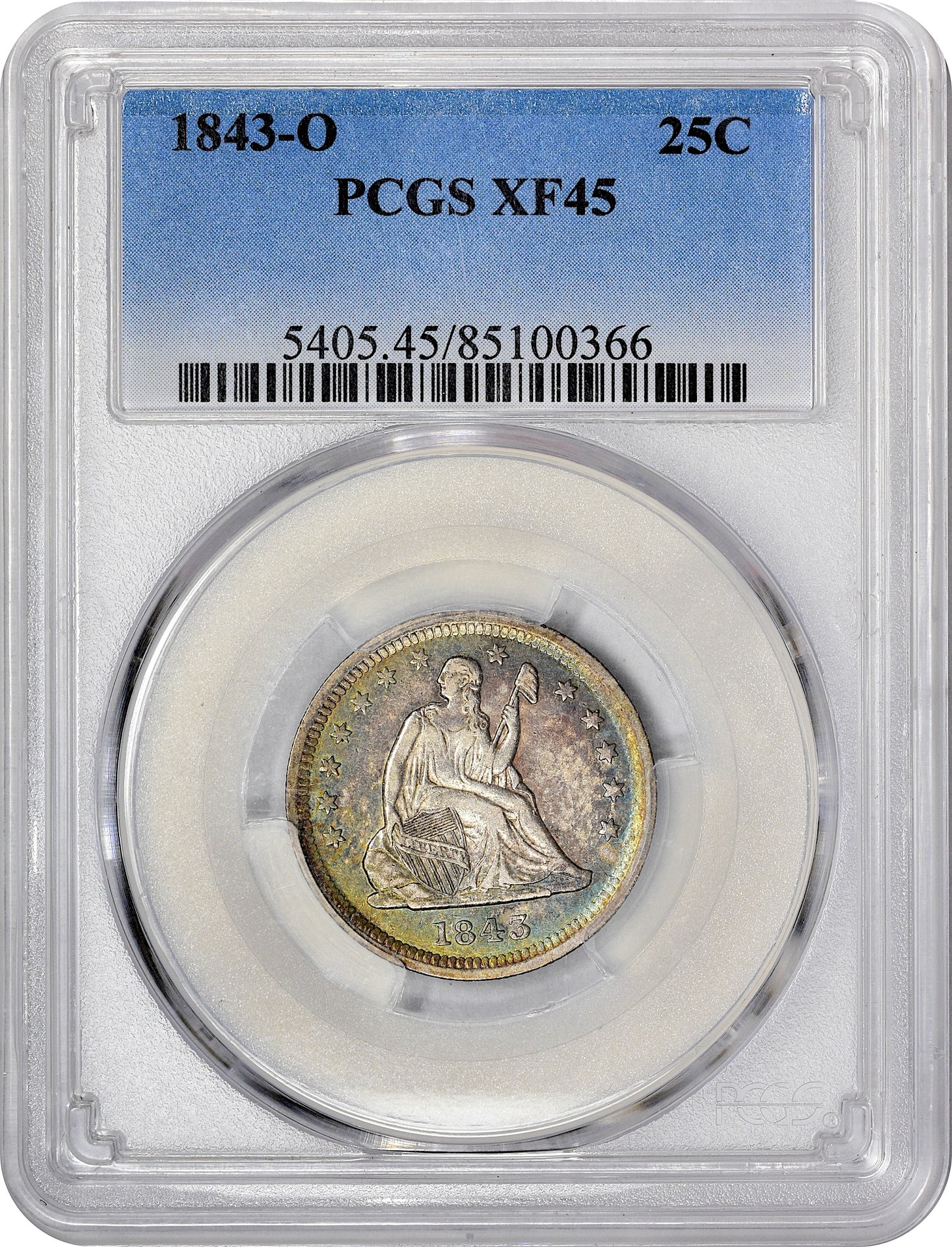 1843-O 25C XF45 PCGS HOLDER WITH CAC STICKER