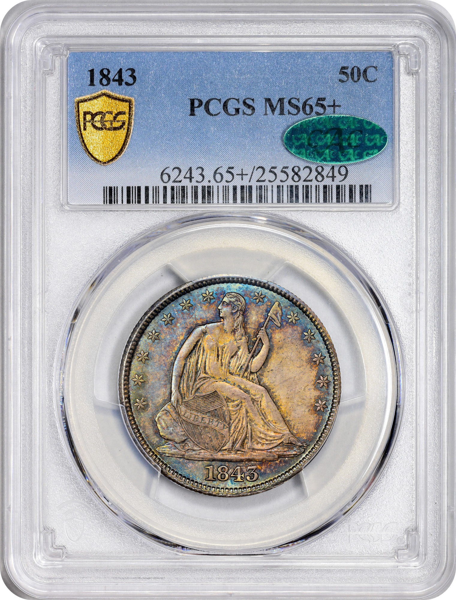 1843 50C MS65+ PCGS CAC HOLDER