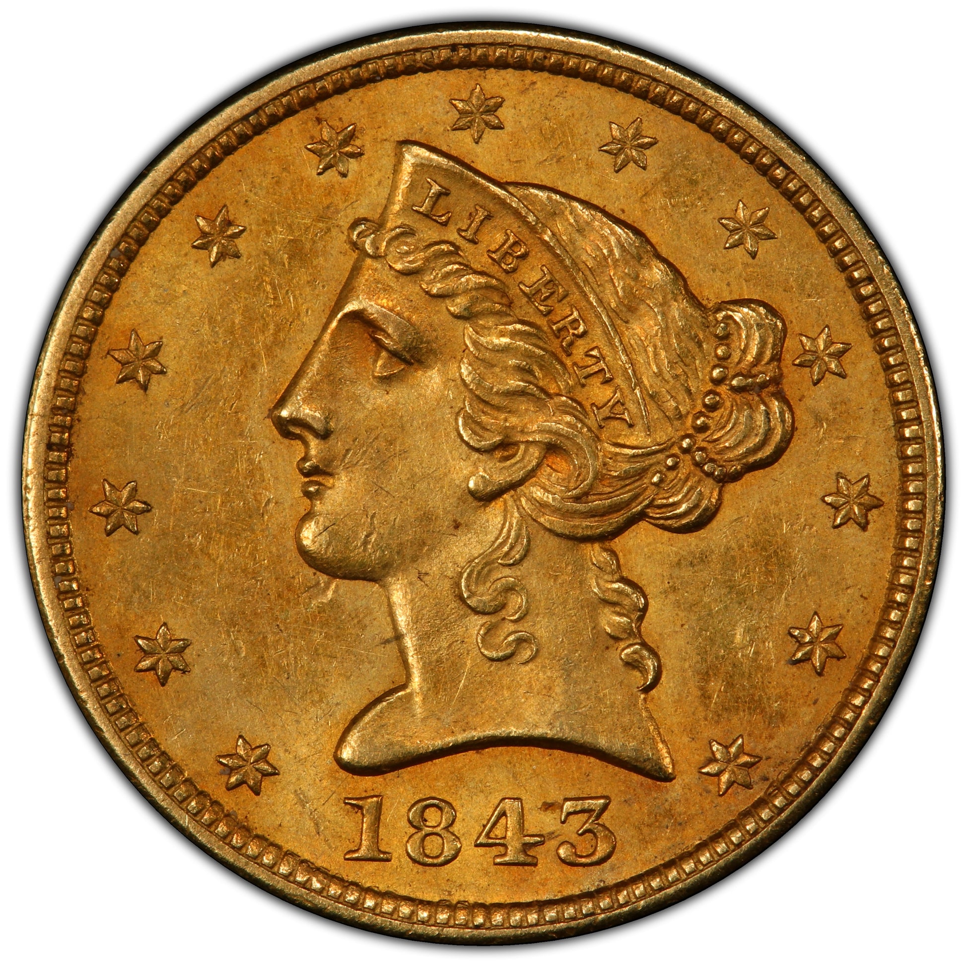 1843 $5 MS62 PCGS CAC