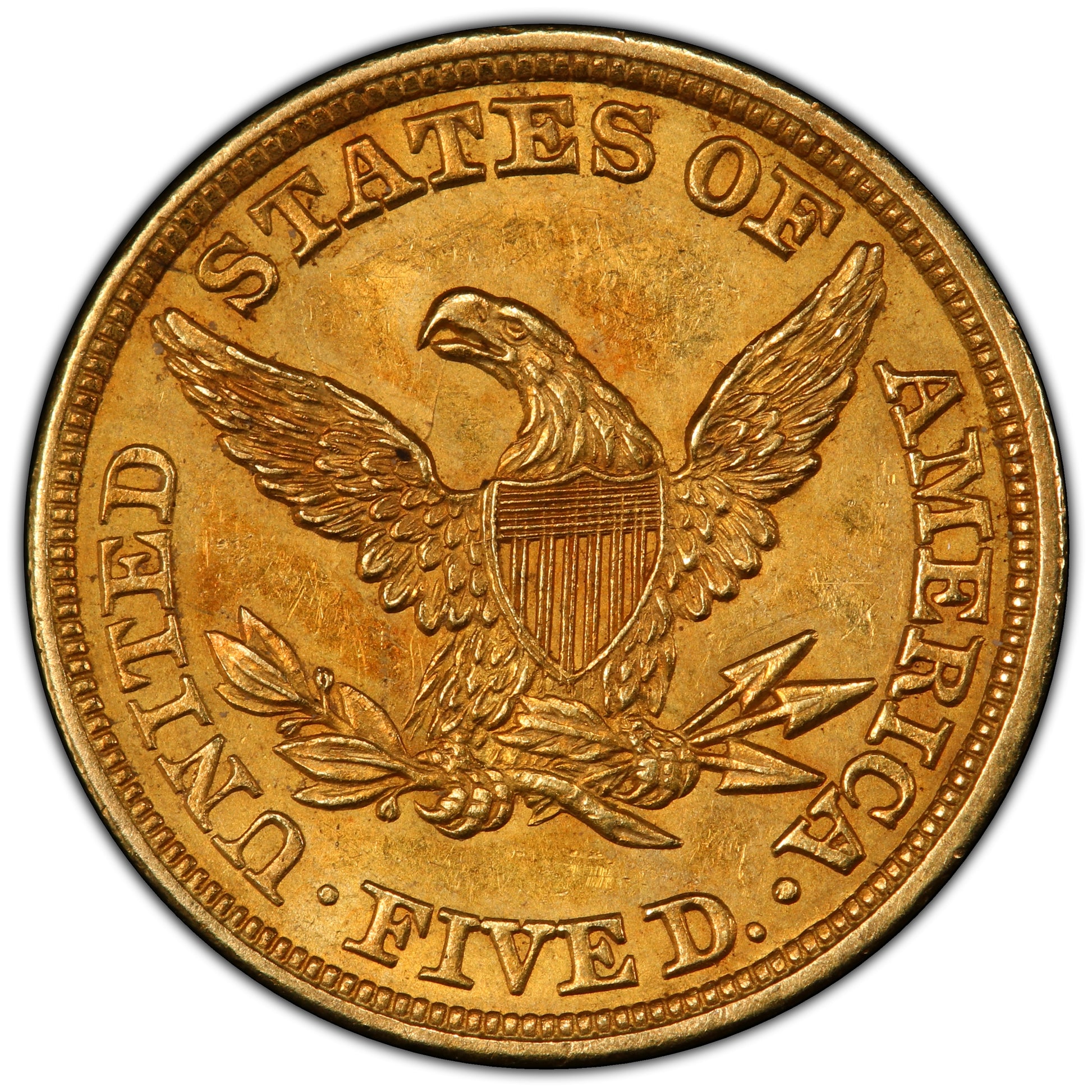 1843 $5 MS62 PCGS CAC REVERSE