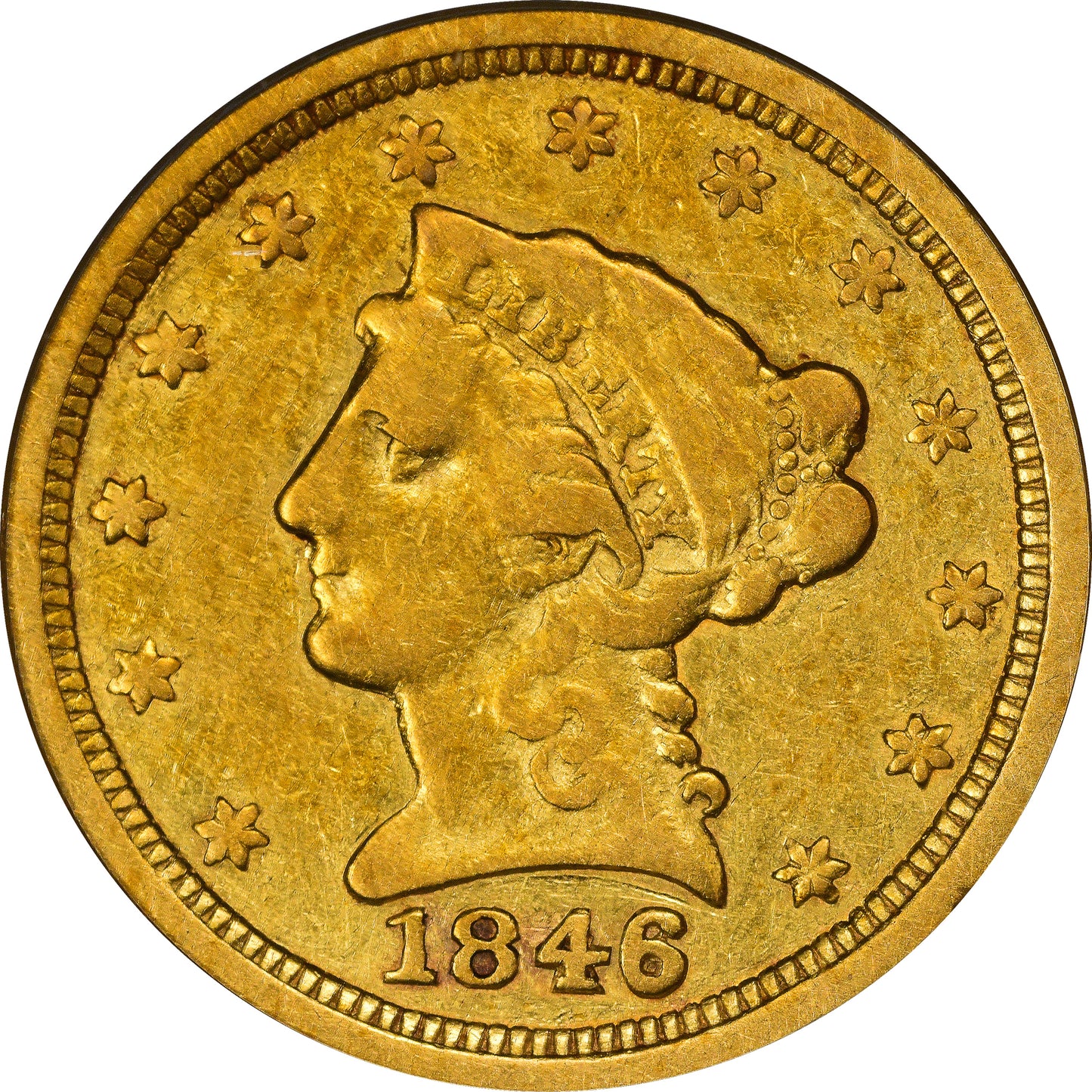 1846-O $2.5 VG10 OGH PCGS CAC