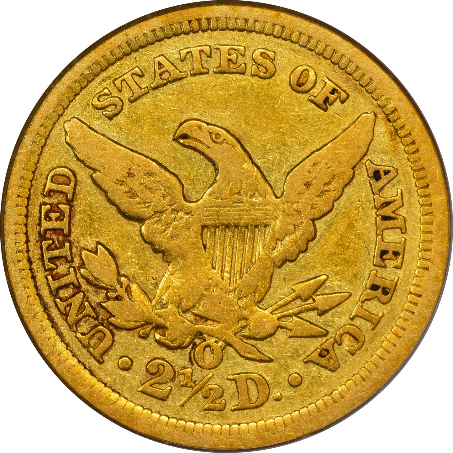 1846-O $2.5 VG10 OGH PCGS CAC REVERSE
