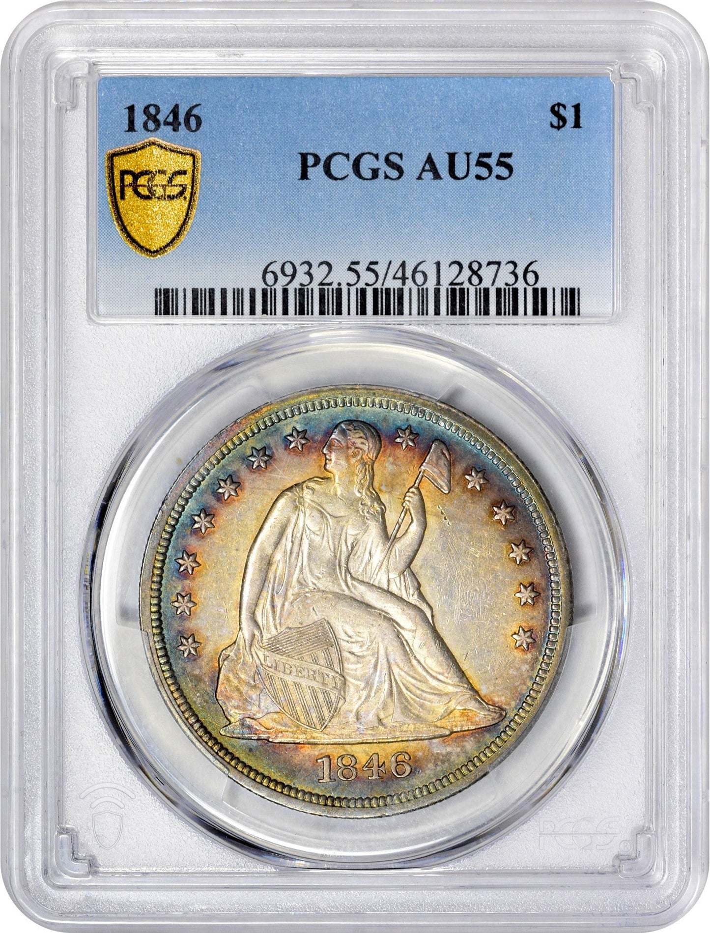 1846 $1 AU55 PCGS HOLDER
