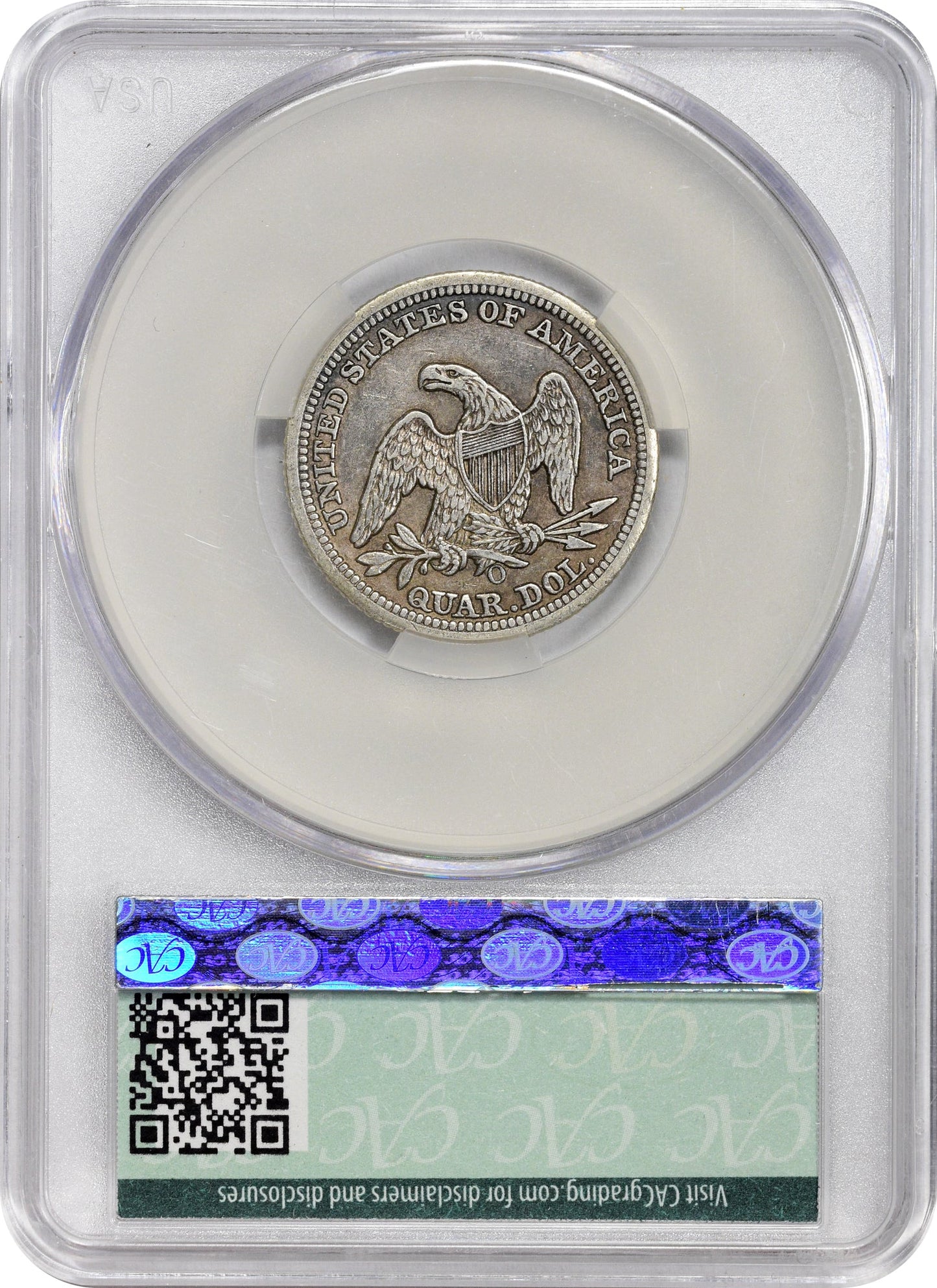 1849-O 25C XF40 CACG REVERSE HOLDER