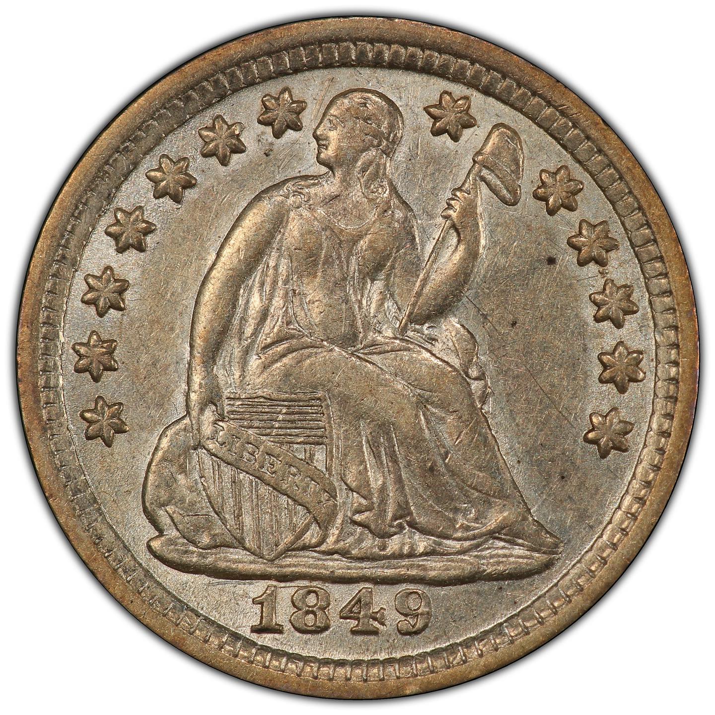 1849/6 H10C 9 Over Widely Placed 6 AU55 PCGS CAC - Paradime Coins | PCGS NGC CACG CAC Rare US Numismatic Coins For Sale
