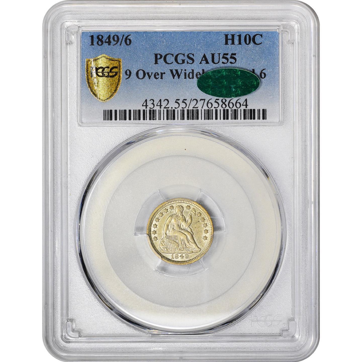 1849/6 H10C 9 Over Widely Placed 6 AU55 PCGS CAC - Paradime Coins | PCGS NGC CACG CAC Rare US Numismatic Coins For Sale