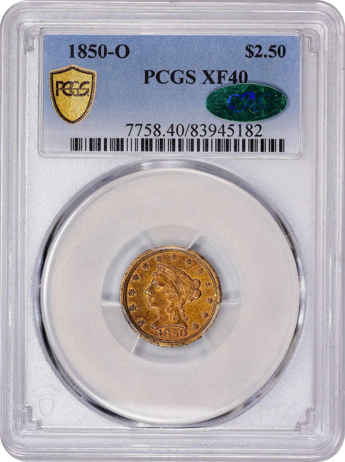 1850-O $2.5 XF40 PCGS CAC - Paradime Coins | PCGS NGC CACG CAC Rare US Numismatic Coins For Sale