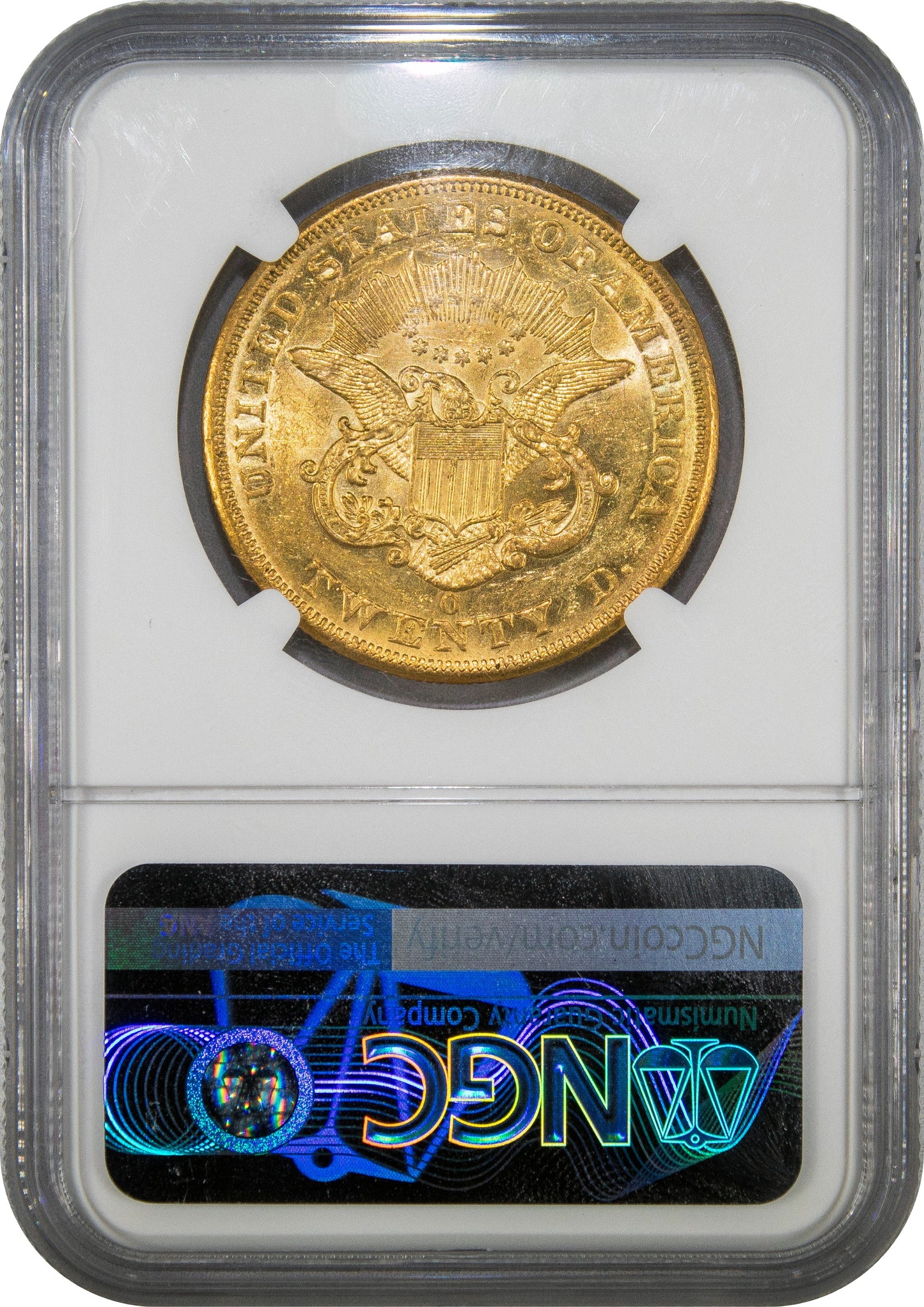 1851-O Liberty Head Double Eagle $20 AU58 NGC Reverse Holder