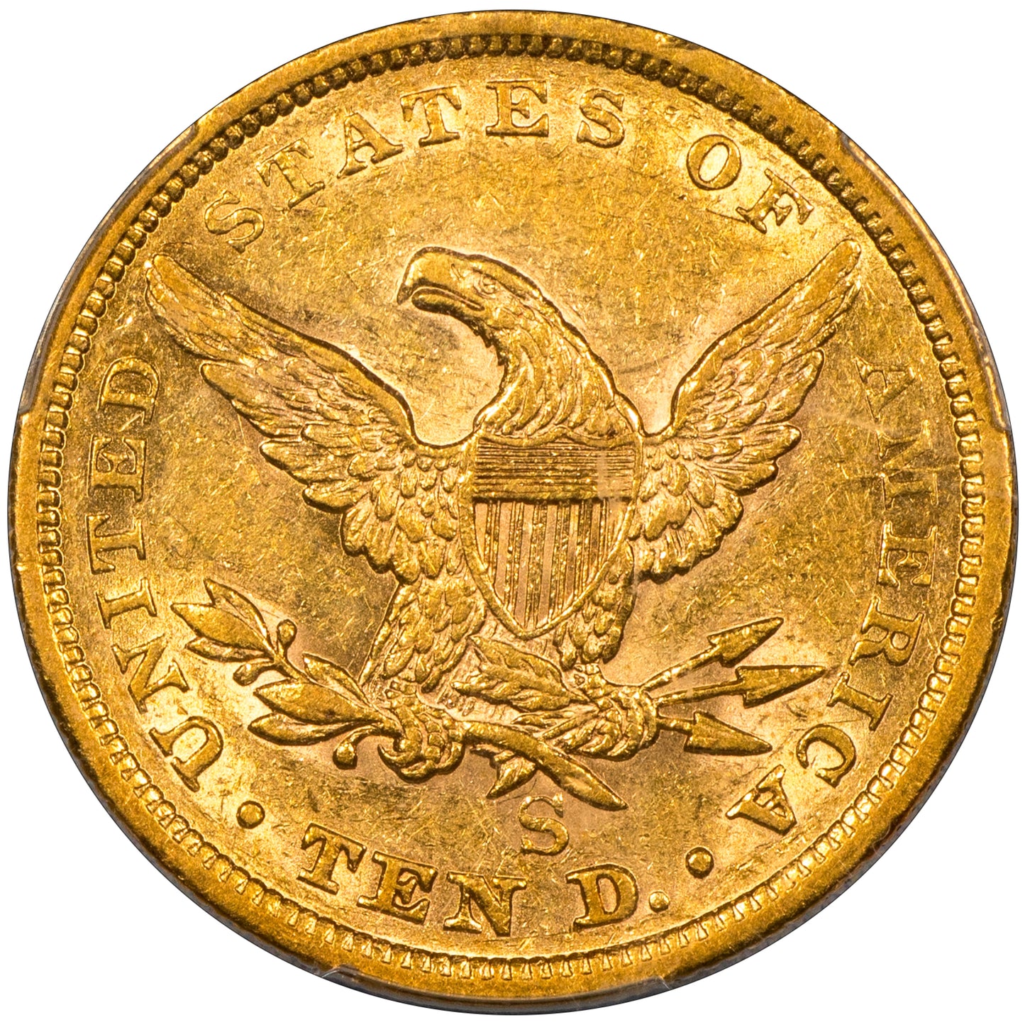 1854-S $10 San Francisco LIBERTY HEAD EAGLE AU50 PCGS CAC
