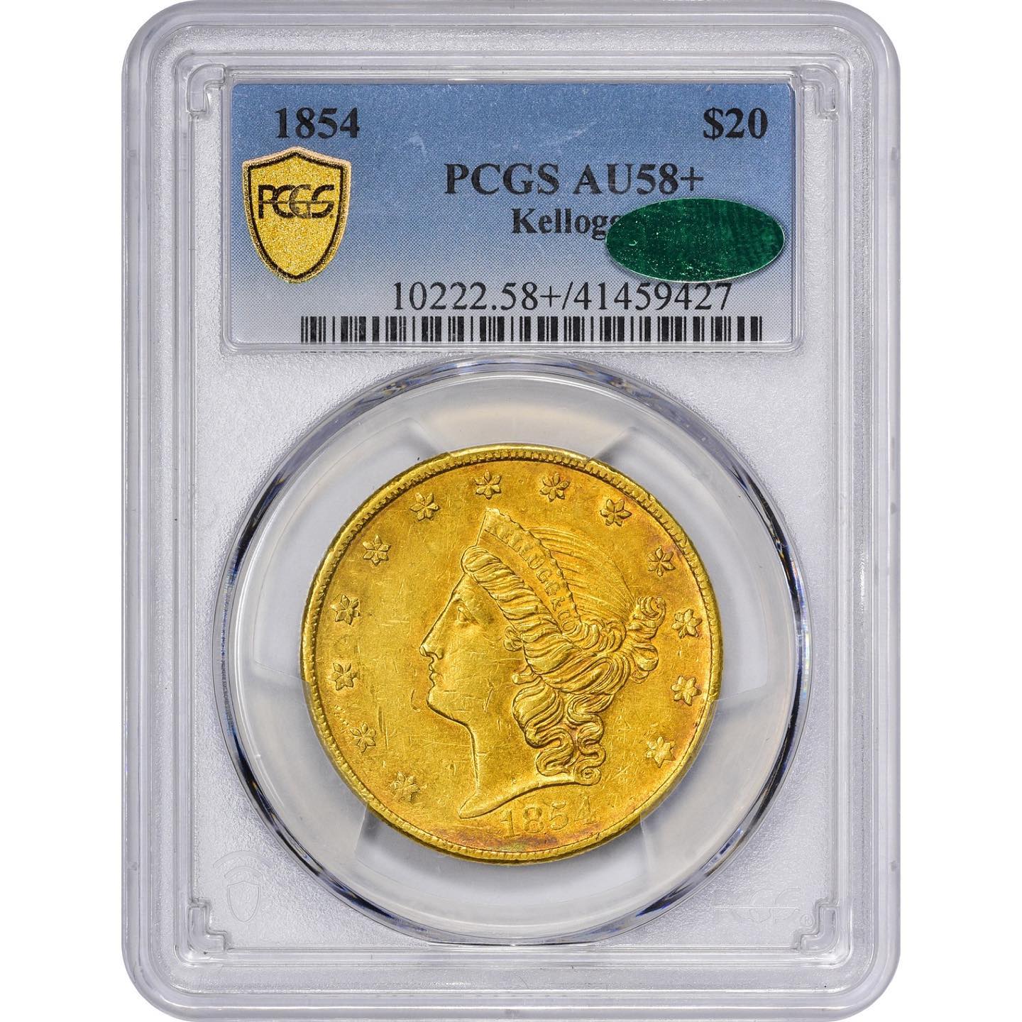 1854 $20 KELLOGG AU58+ PCGS CAC - Paradime Coins | PCGS NGC CACG CAC Rare US Numismatic Coins For Sale