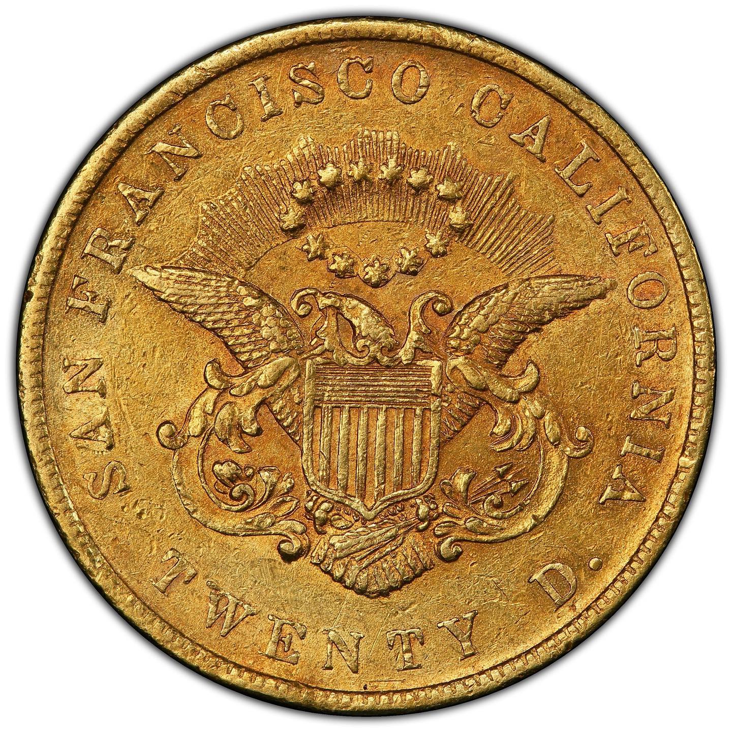 1854 $20 KELLOGG AU58+ PCGS CAC - Paradime Coins | PCGS NGC CACG CAC Rare US Numismatic Coins For Sale