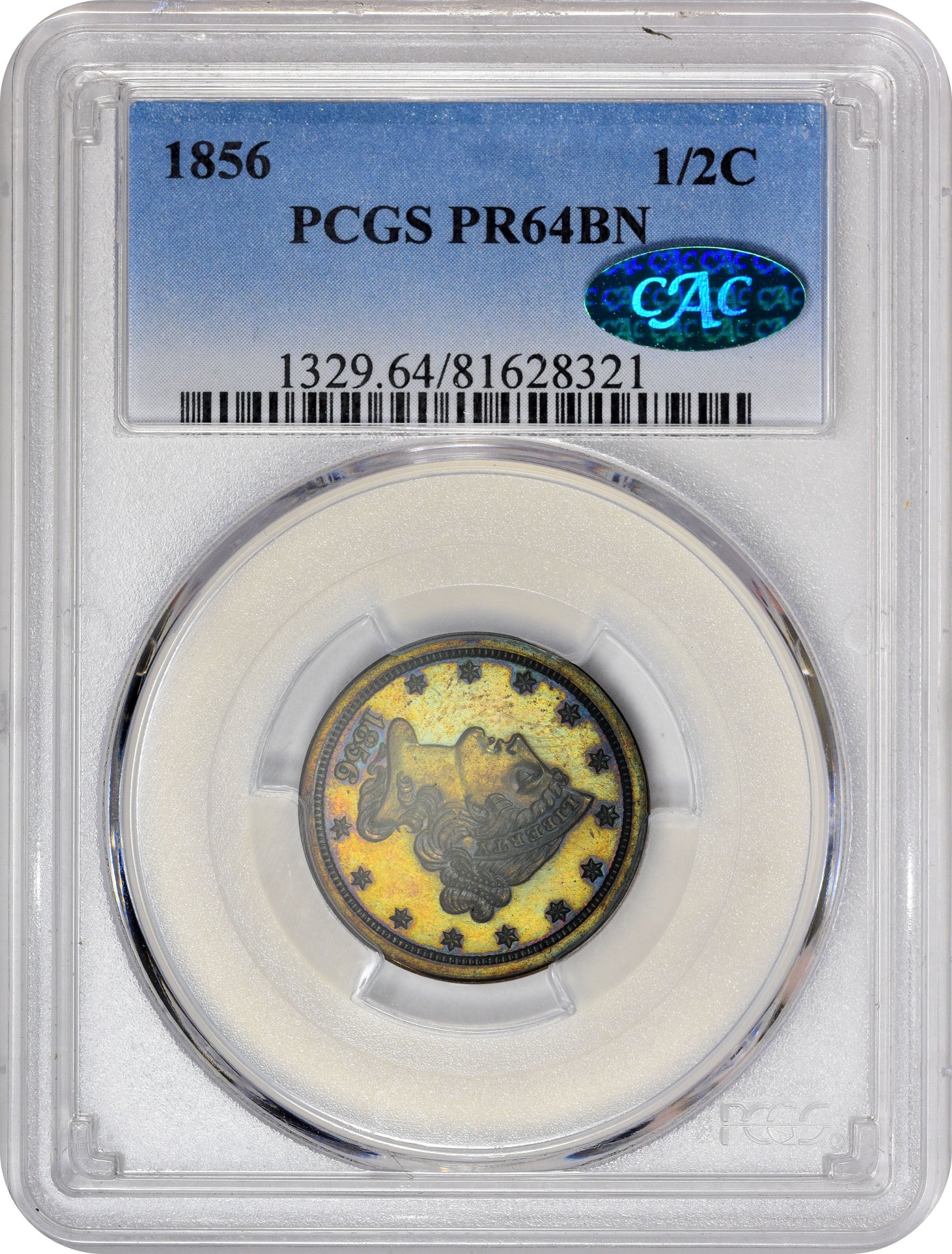 1856 1/2C PR64 BN PCGS CAC HOLDER WITH CAC STICKER