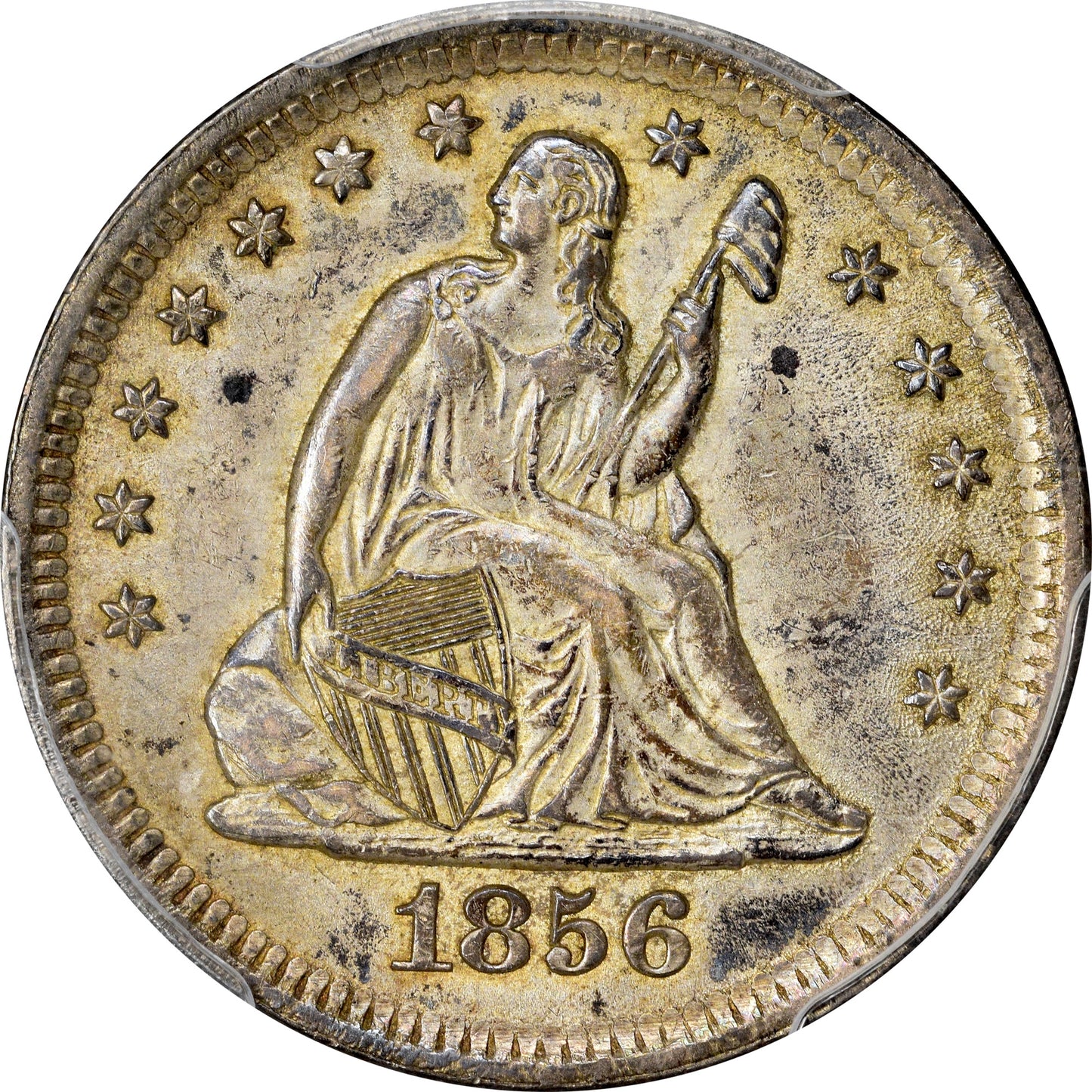 1856 25C AU55 PCGS GOLD CAC
