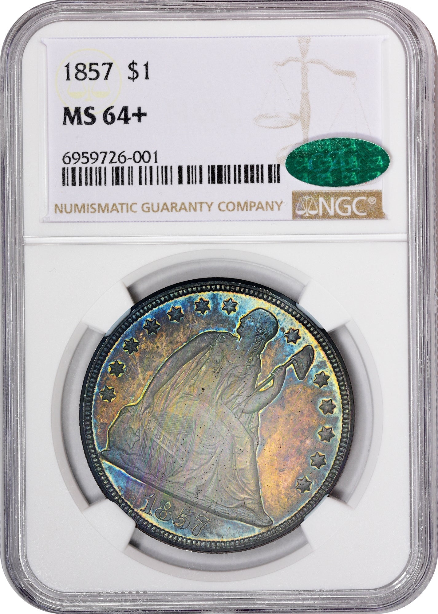 1857 $1 MS64+ NGC CAC HOLDER