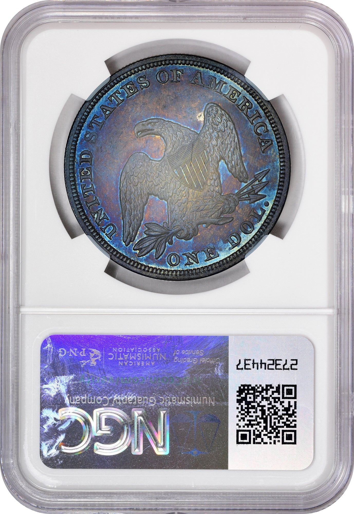 1857 $1 MS64+ NGC CAC REVERSE HOLDER