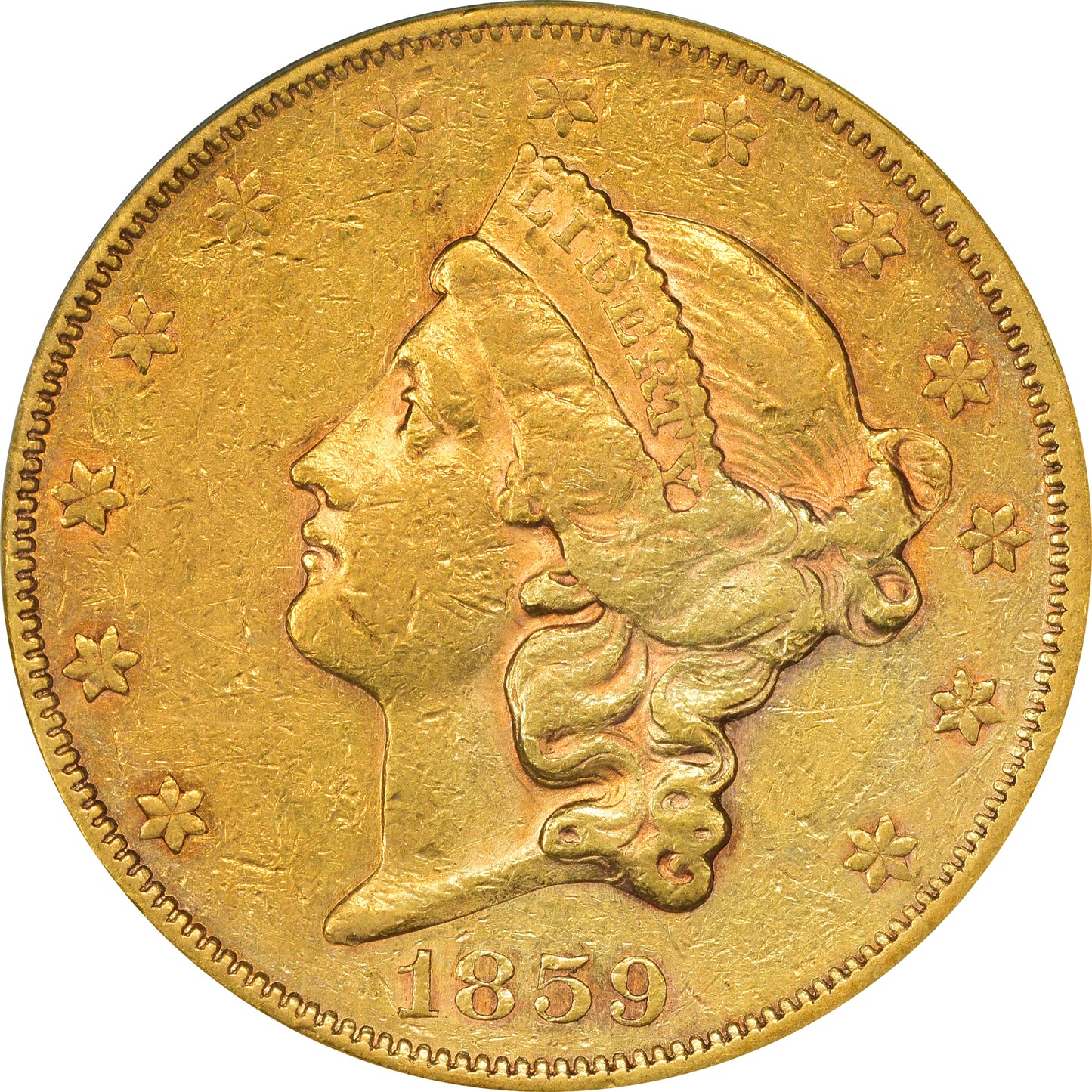 1859 $20 XF40 PCGS CAC