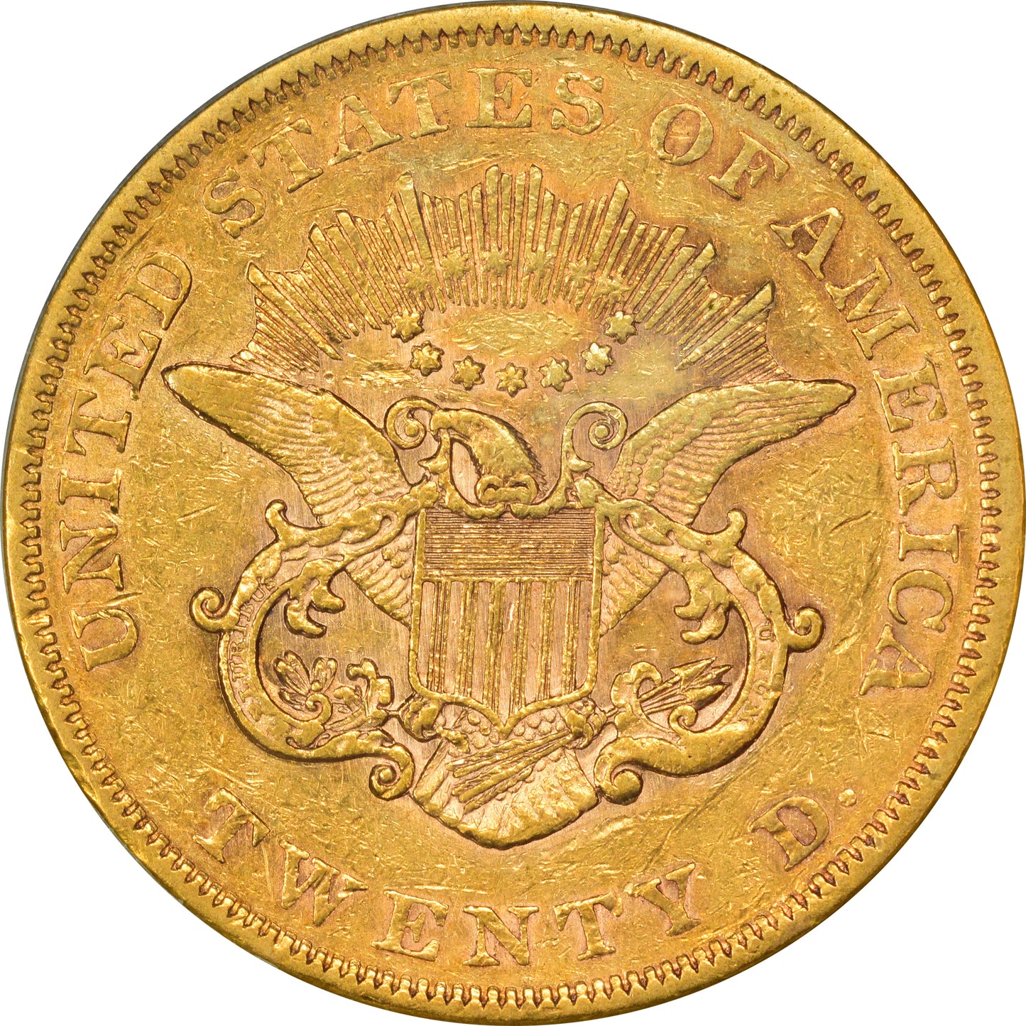 1859 $20 XF40 PCGS CAC REVERSE
