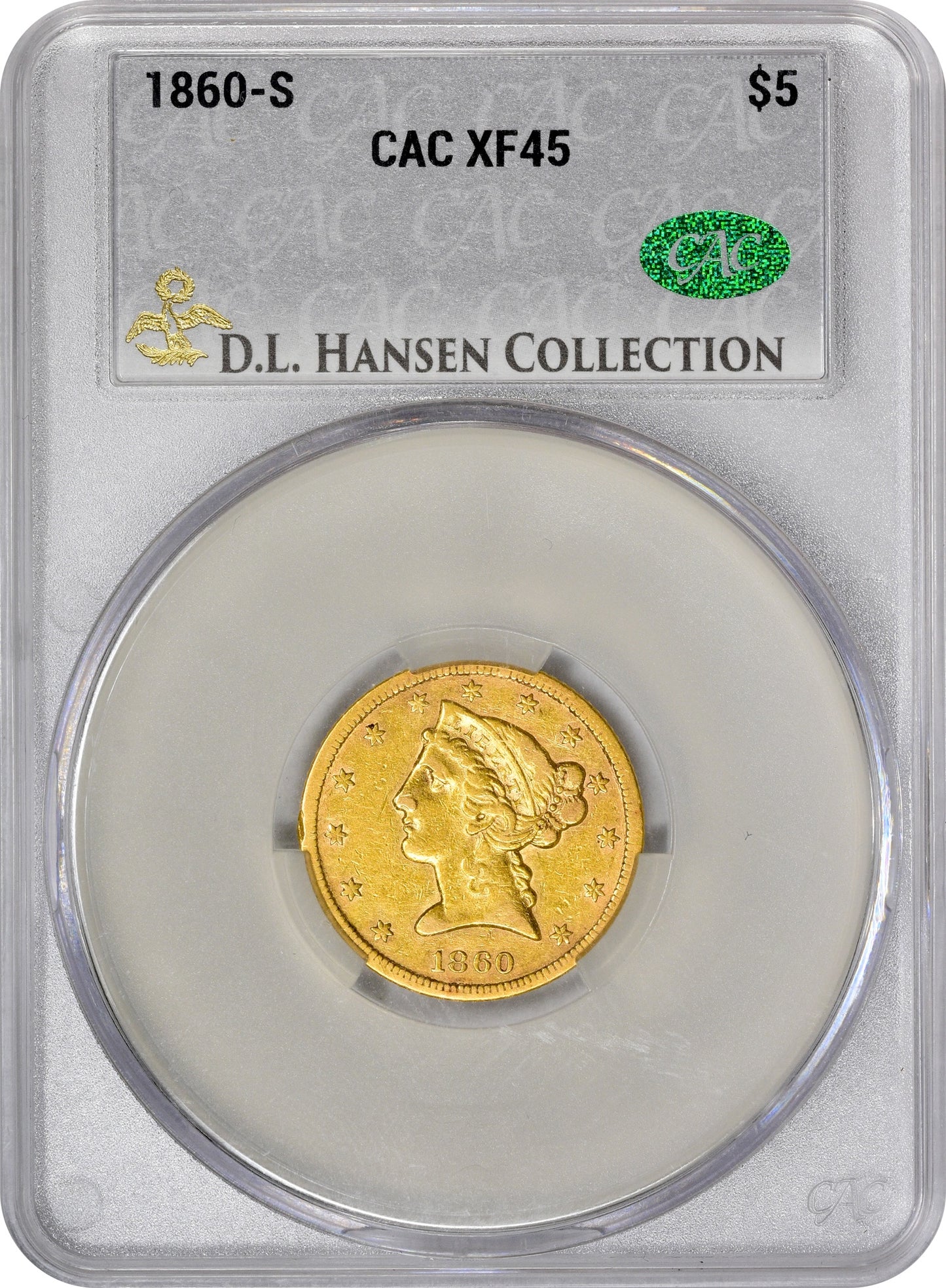 1860-S $5 XF45 CACG HOLDER