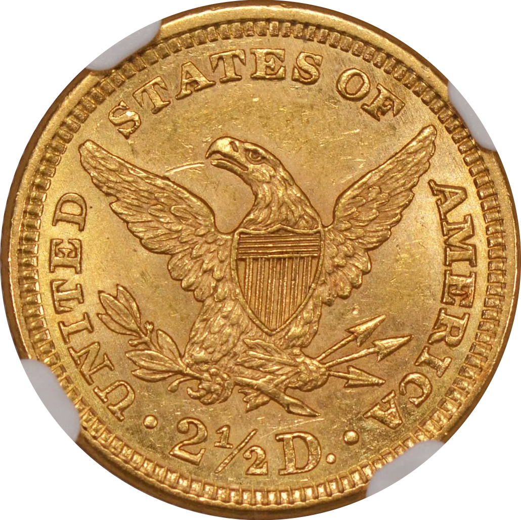1860 $2.5 NEW REVERSE 1/2 MS62+ PCGS CAC
