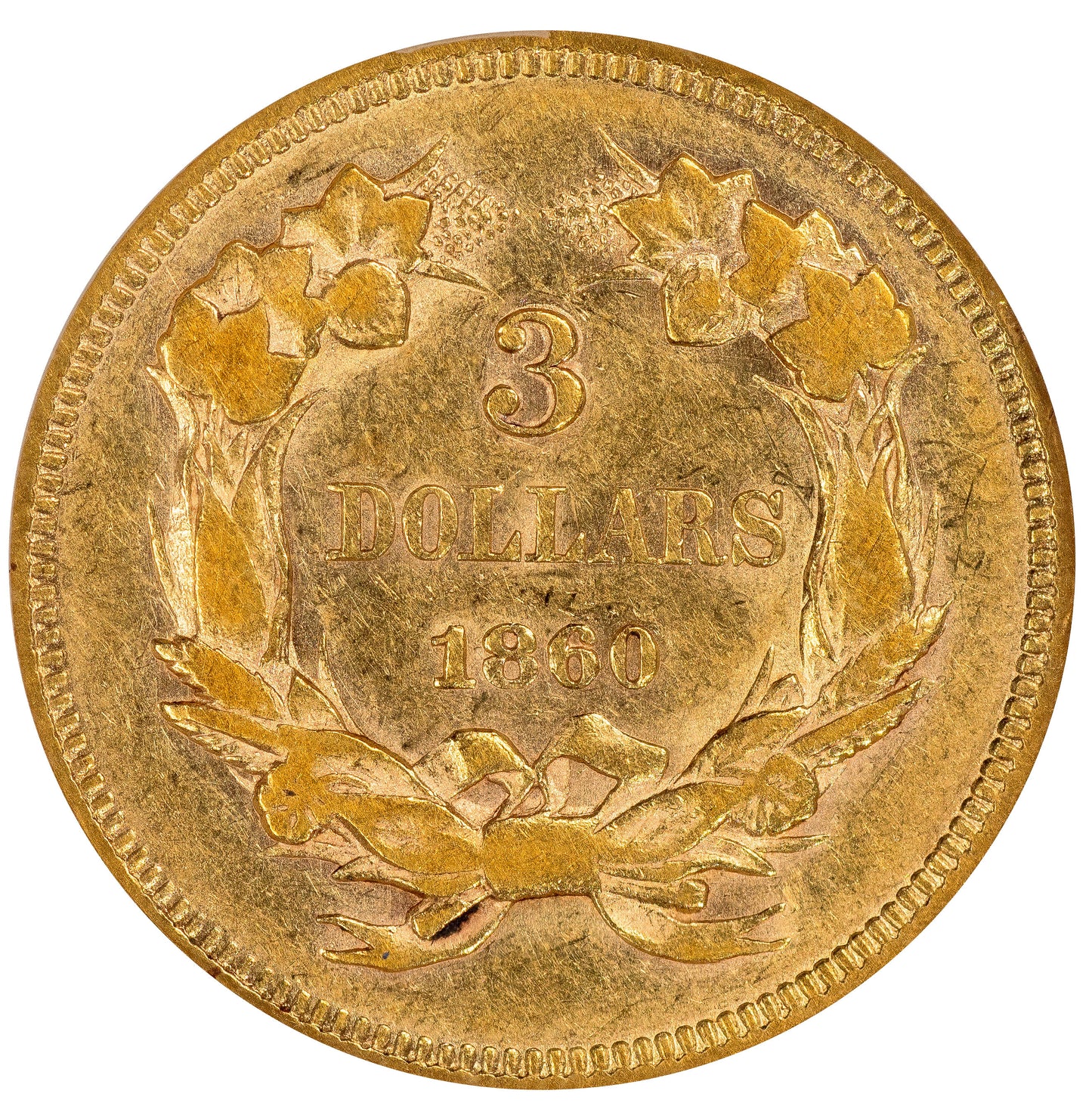1860 $3 XF40 OH NGC GOLD CAC REVERSE