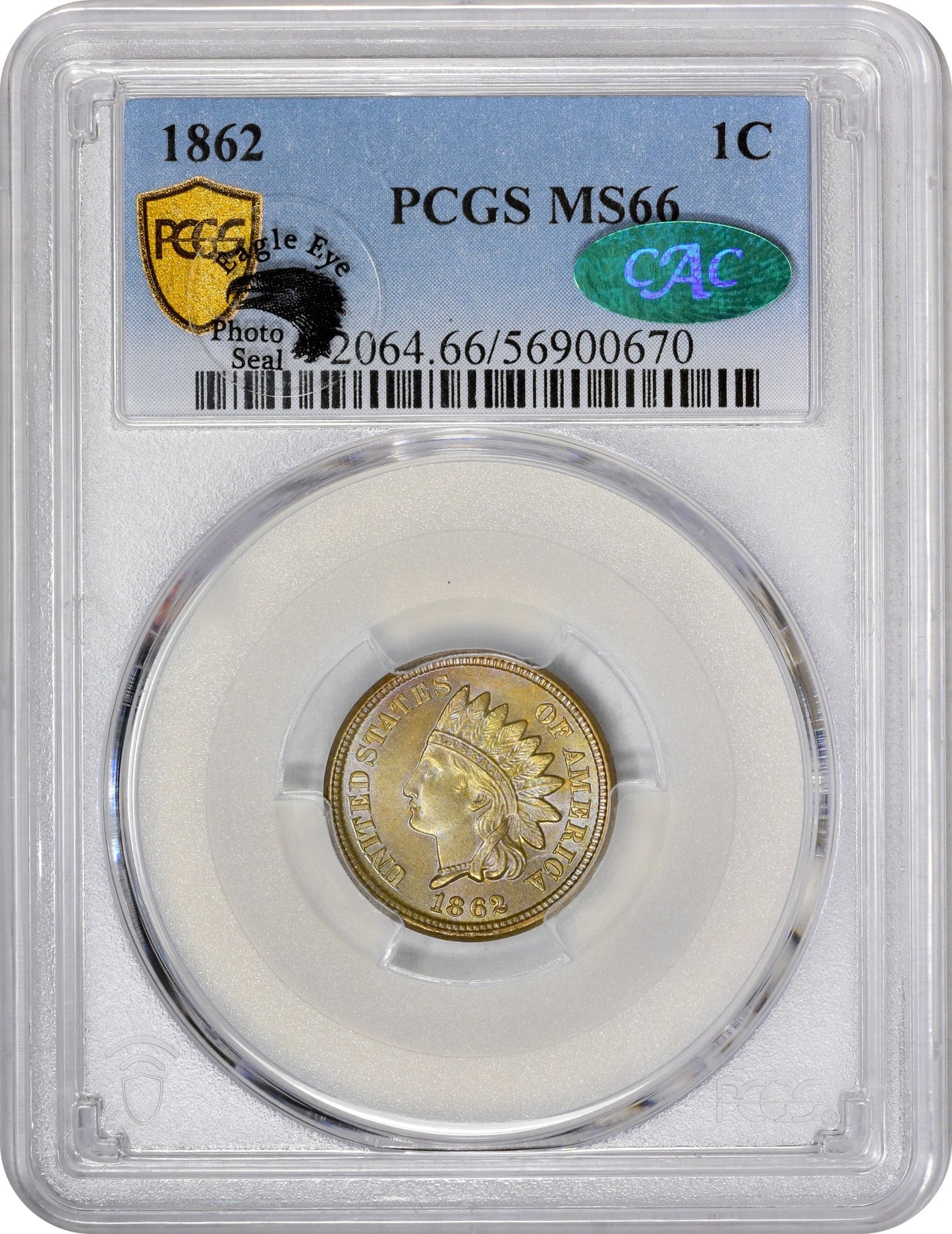 1862 1C MS66 PCGS CAC 1C