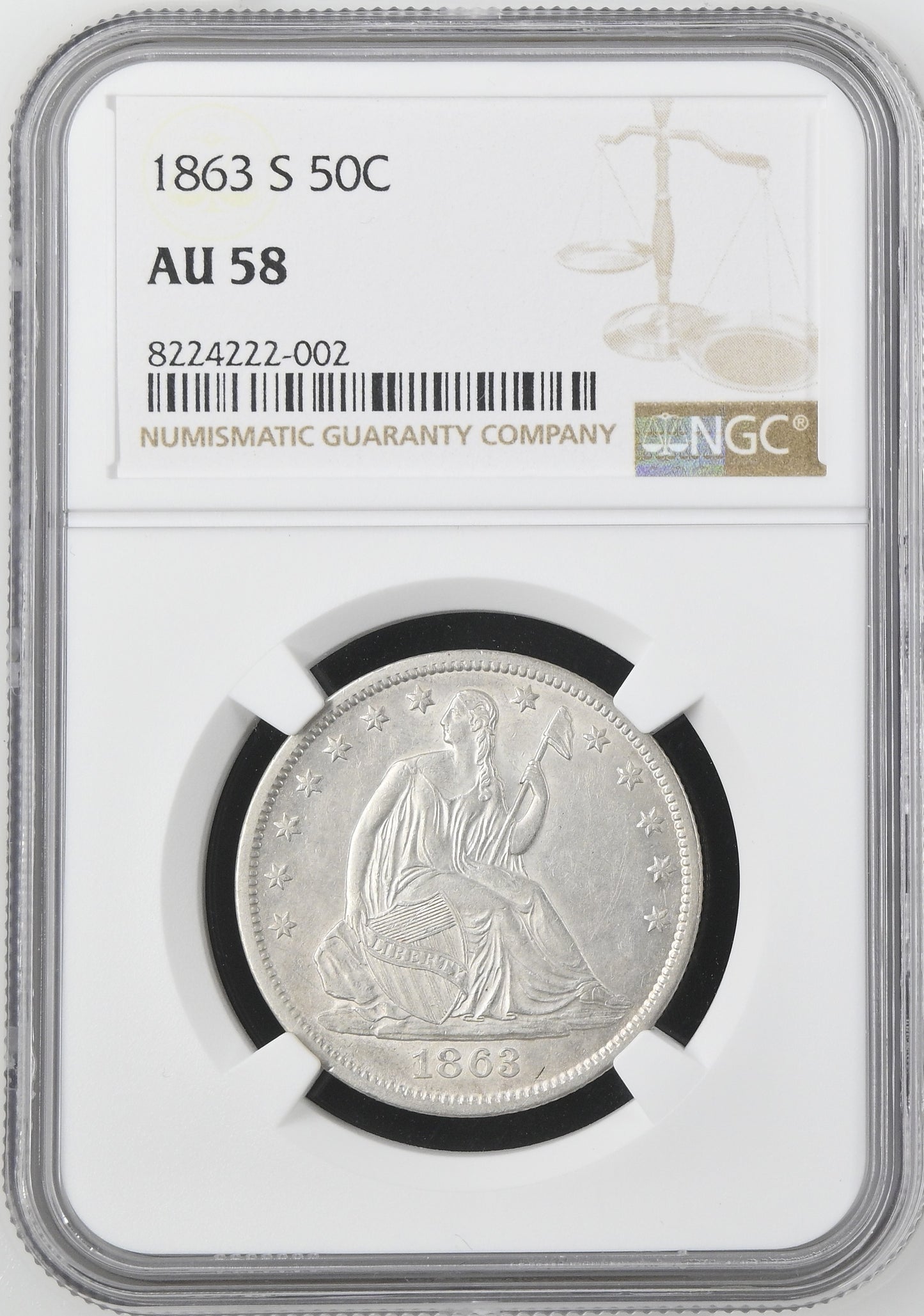 1863-S 50C AU58 NGC