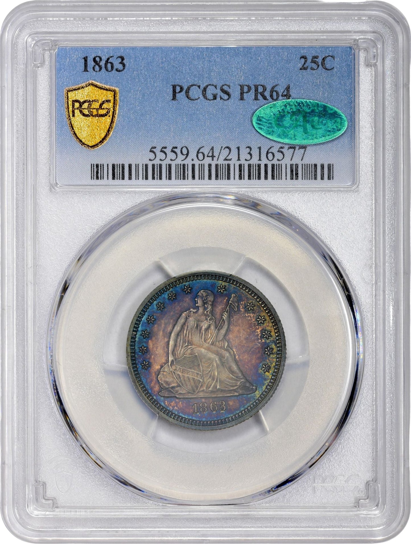 1863 25C PR64 PCGS CAC HOLDER WITH CAC STICKER