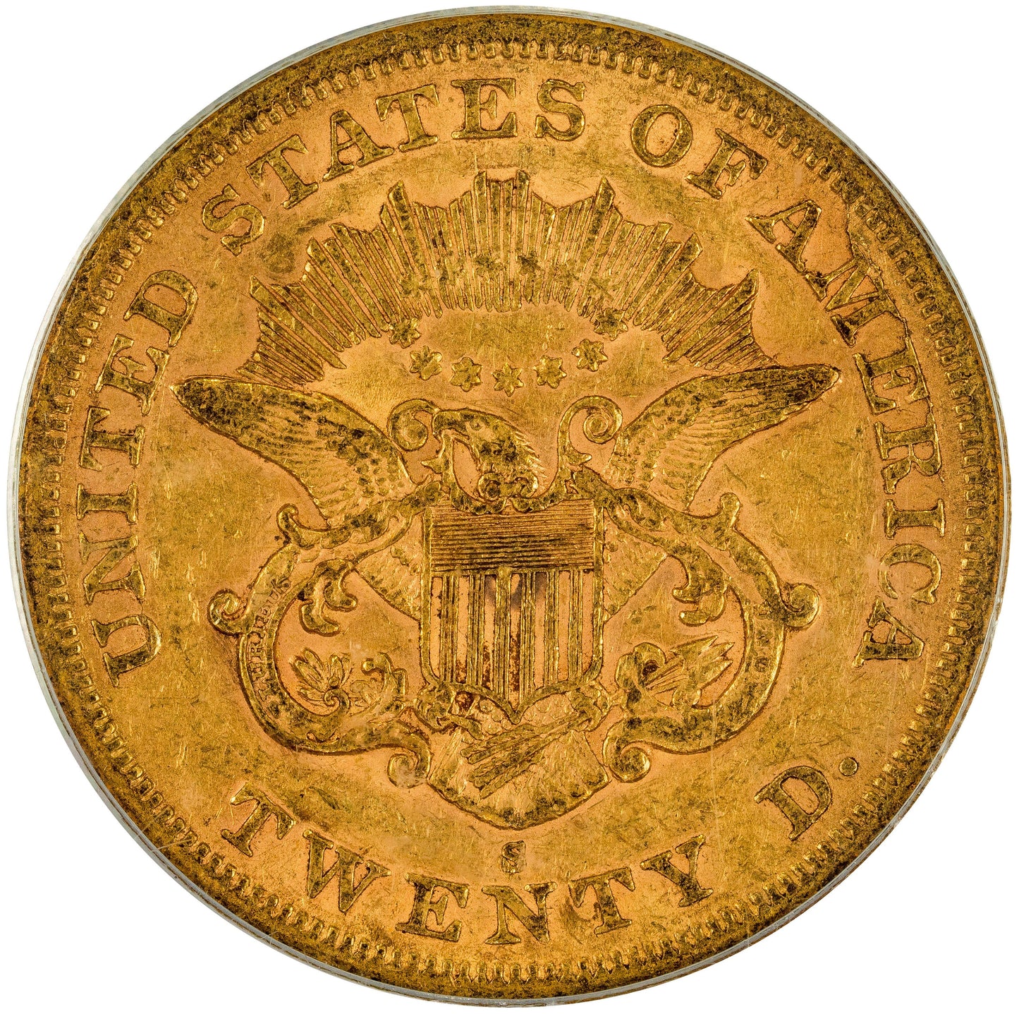 1864-S $20 XF40 OGH PCGS GOLD CAC REVERSE