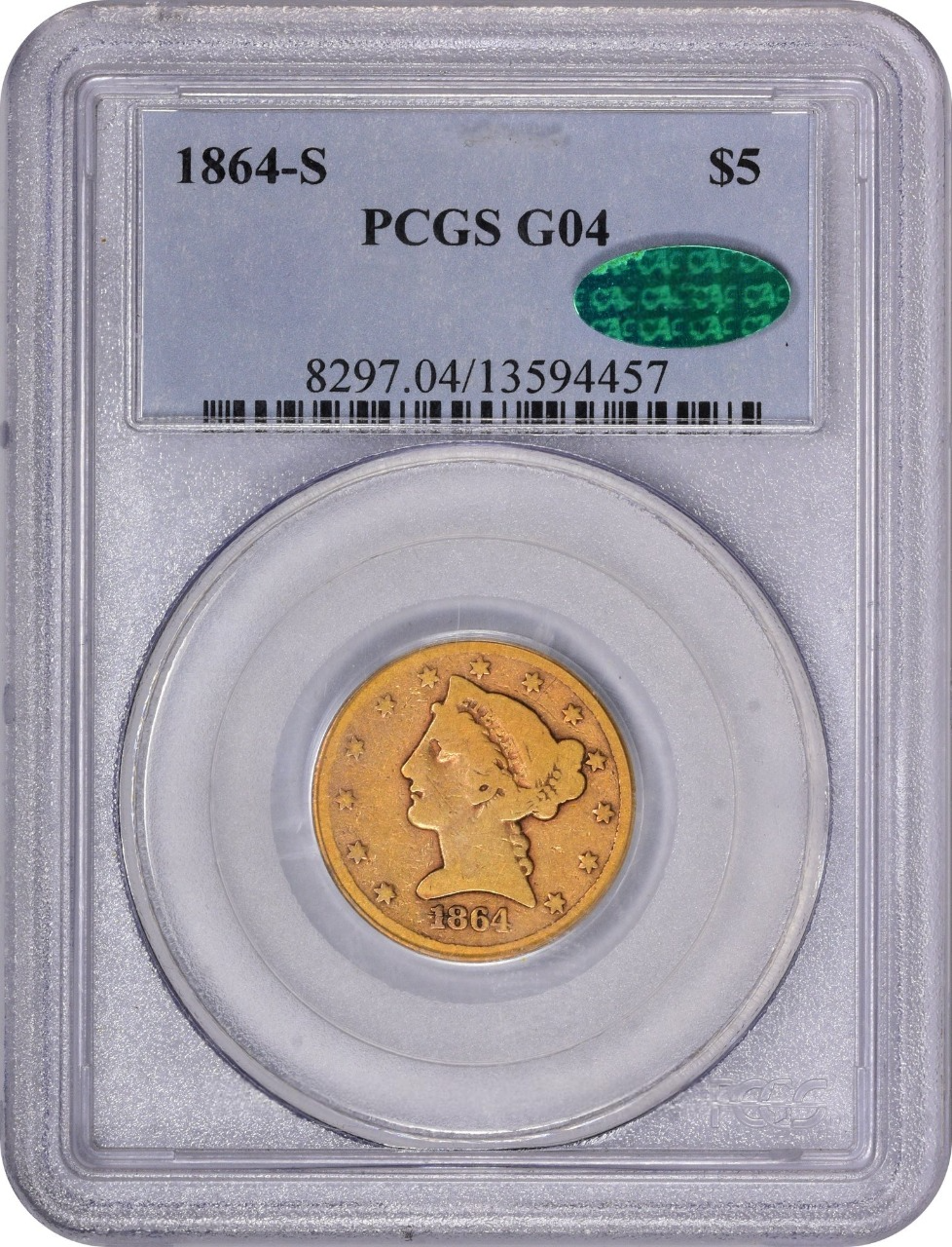1864-S $5 G04 PCGS CAC - Paradime Coins | PCGS NGC CACG CAC Rare US Numismatic Coins For Sale