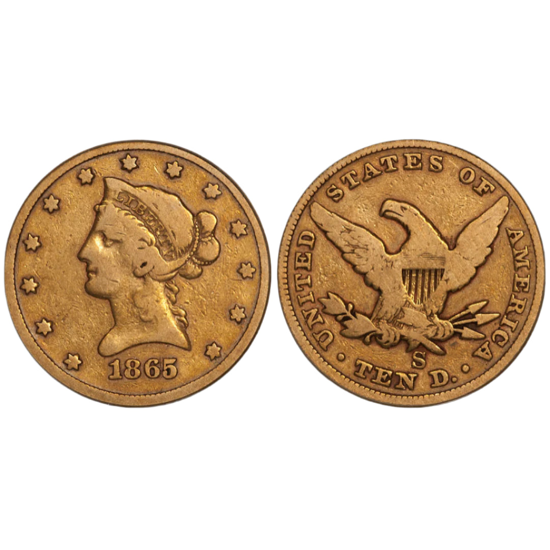1865-S INV $10 VG08 OGH PCGS CAC