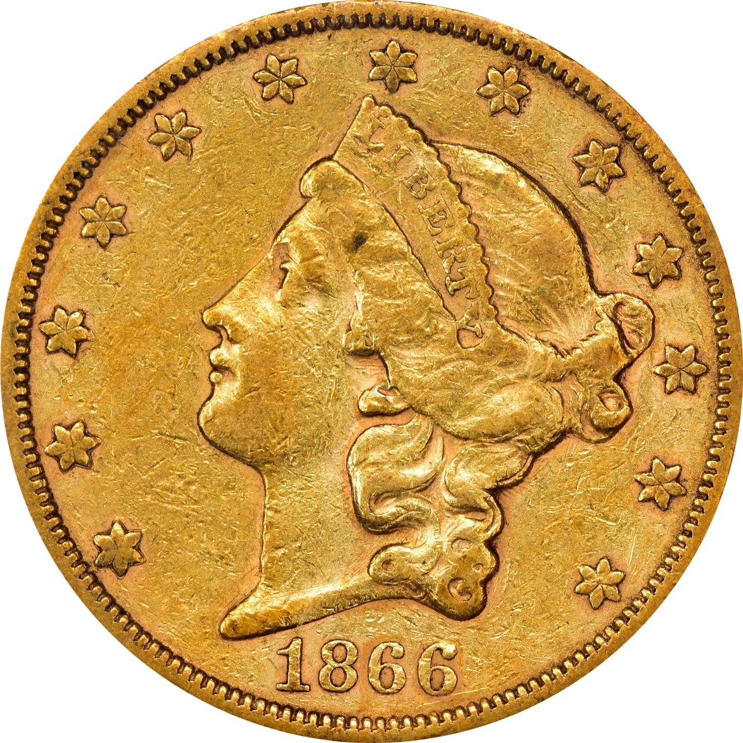 1866-S $20 NO MOTTO XF40 OGH PCGS CAC