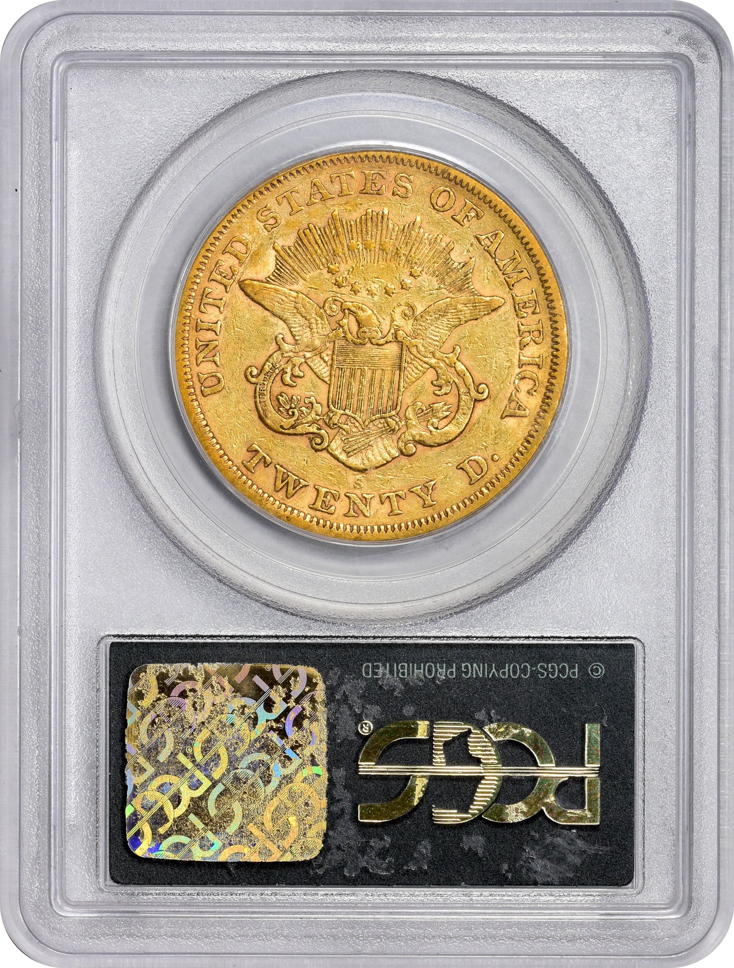 1866-S $20 NO MOTTO XF40 OGH PCGS CAC REVERSE HOLDER